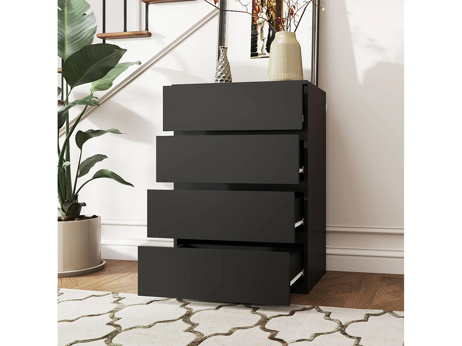 Retture 4 Drawer Modern Black Storage Chest