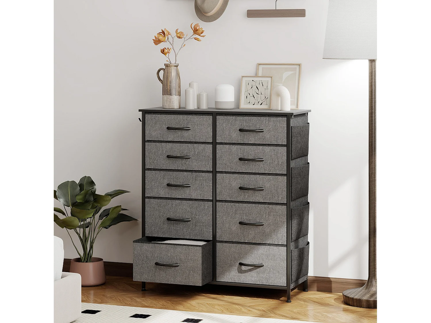 Babara Charcoal Grey Fabric and Metal 10 Drawer Storage Chest