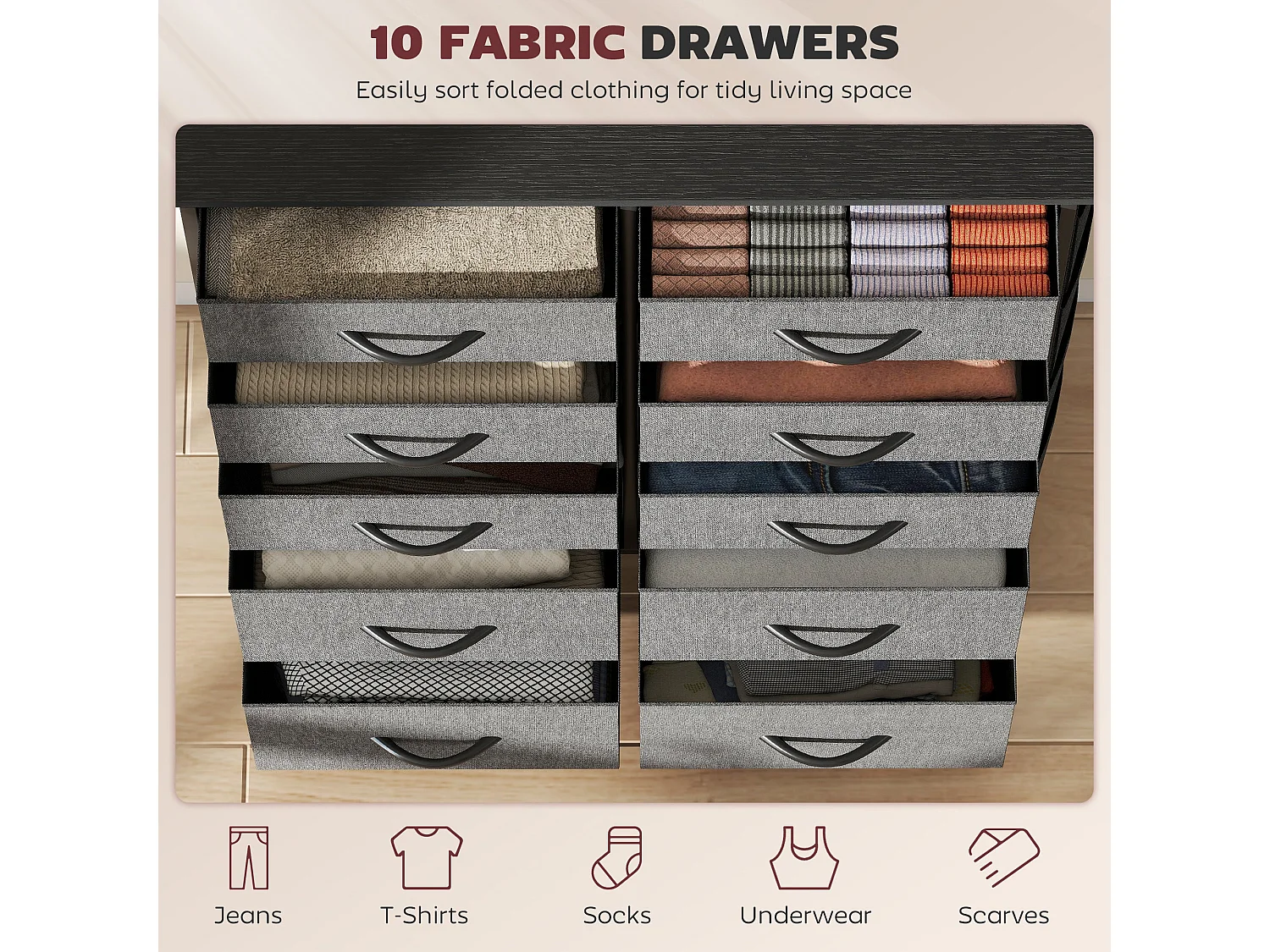 Babara Charcoal Grey Fabric and Metal 10 Drawer Storage Chest