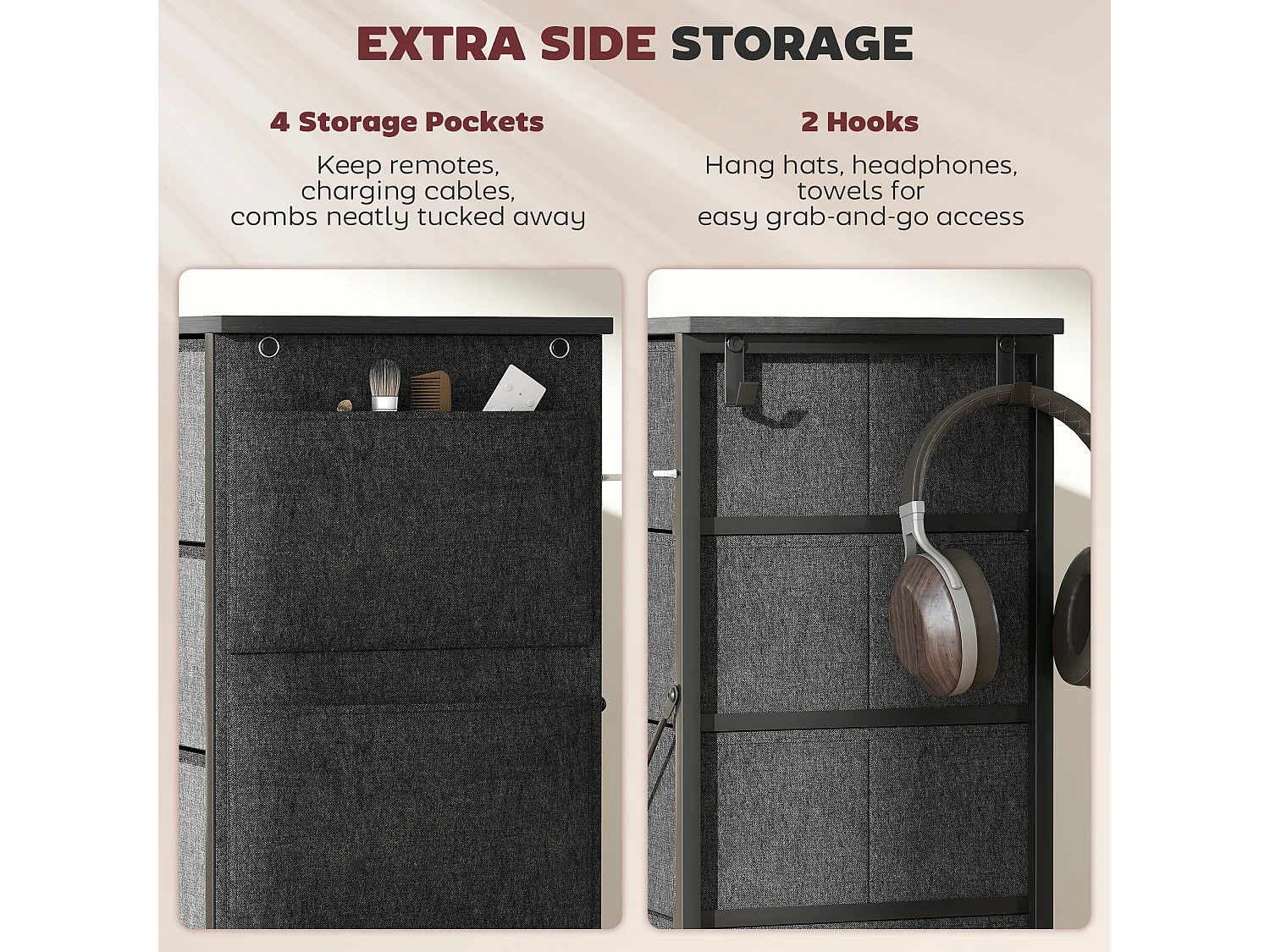 Babara Charcoal Grey Fabric and Metal 10 Drawer Storage Chest