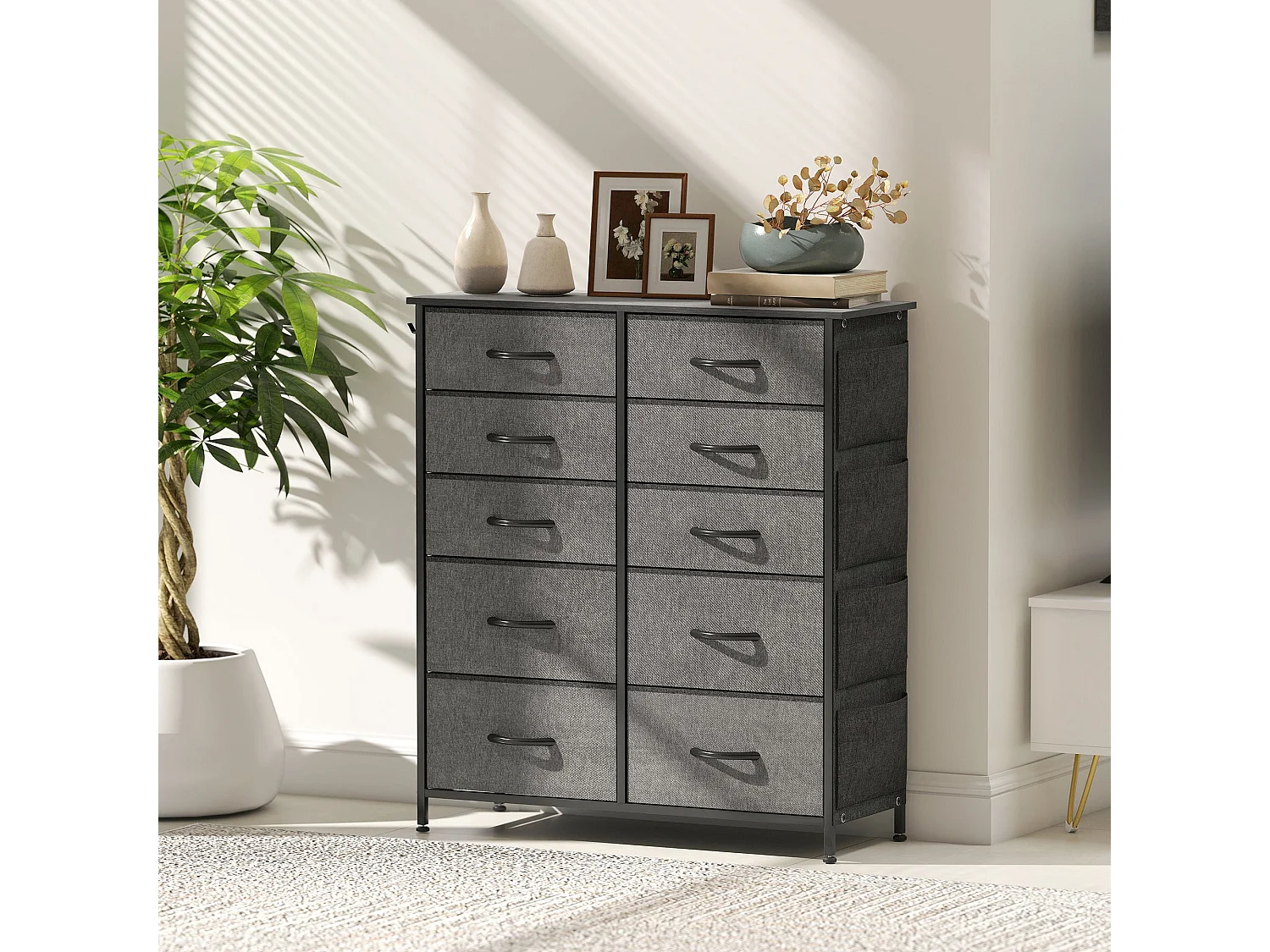 Babara Charcoal Grey Fabric and Metal 10 Drawer Storage Chest