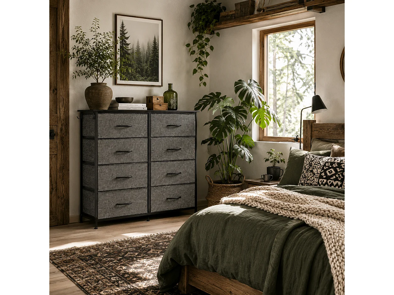 Babara Charcoal Grey Fabric and Metal 10 Drawer Storage Chest