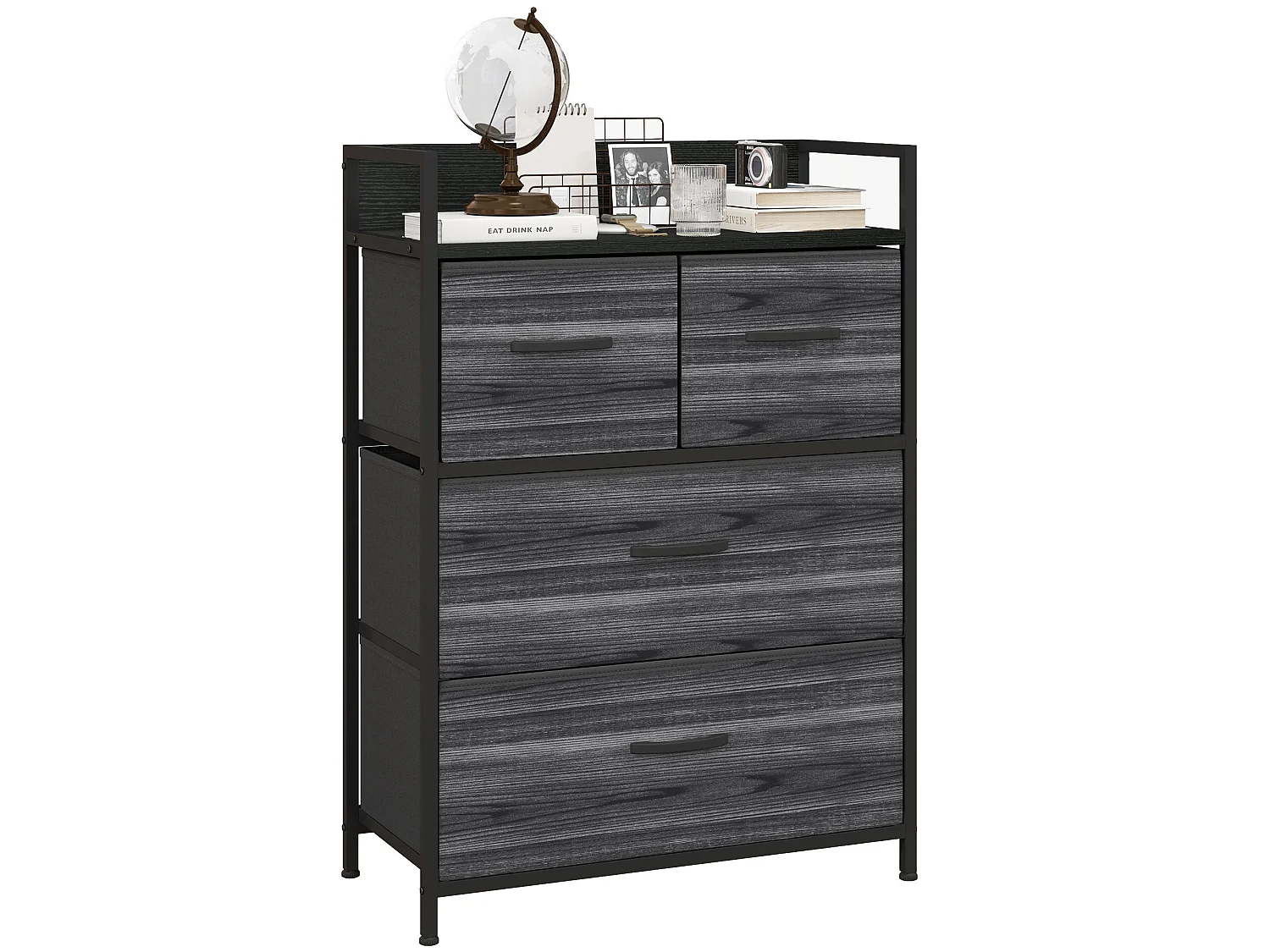 Kele 4 Drawer Fabric and Wood Storage Chest Black Industrial Rustic