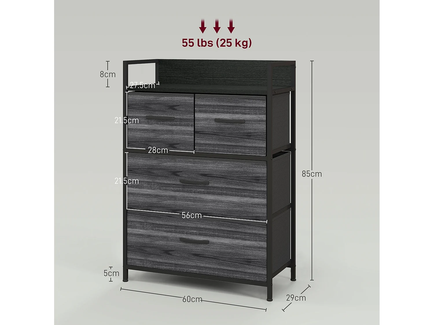 Kele 4 Drawer Fabric and Wood Storage Chest Black Industrial Rustic
