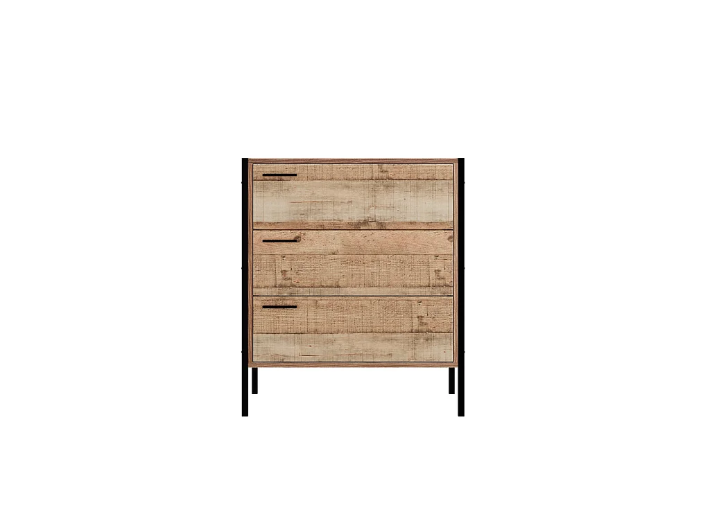 Lucan Oak Effect Distressed 3 Drawer Storage Chest Industrial Modern
