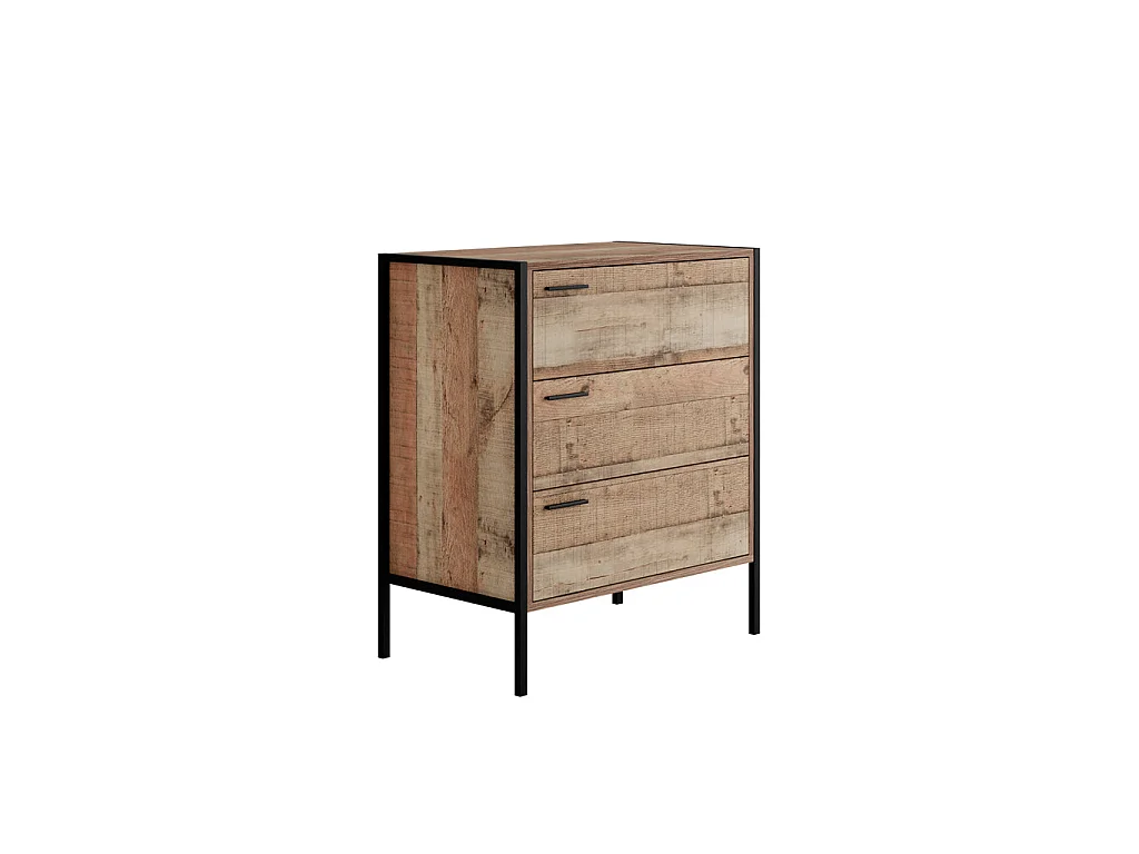 Lucan Oak Effect Distressed 3 Drawer Storage Chest Industrial Modern