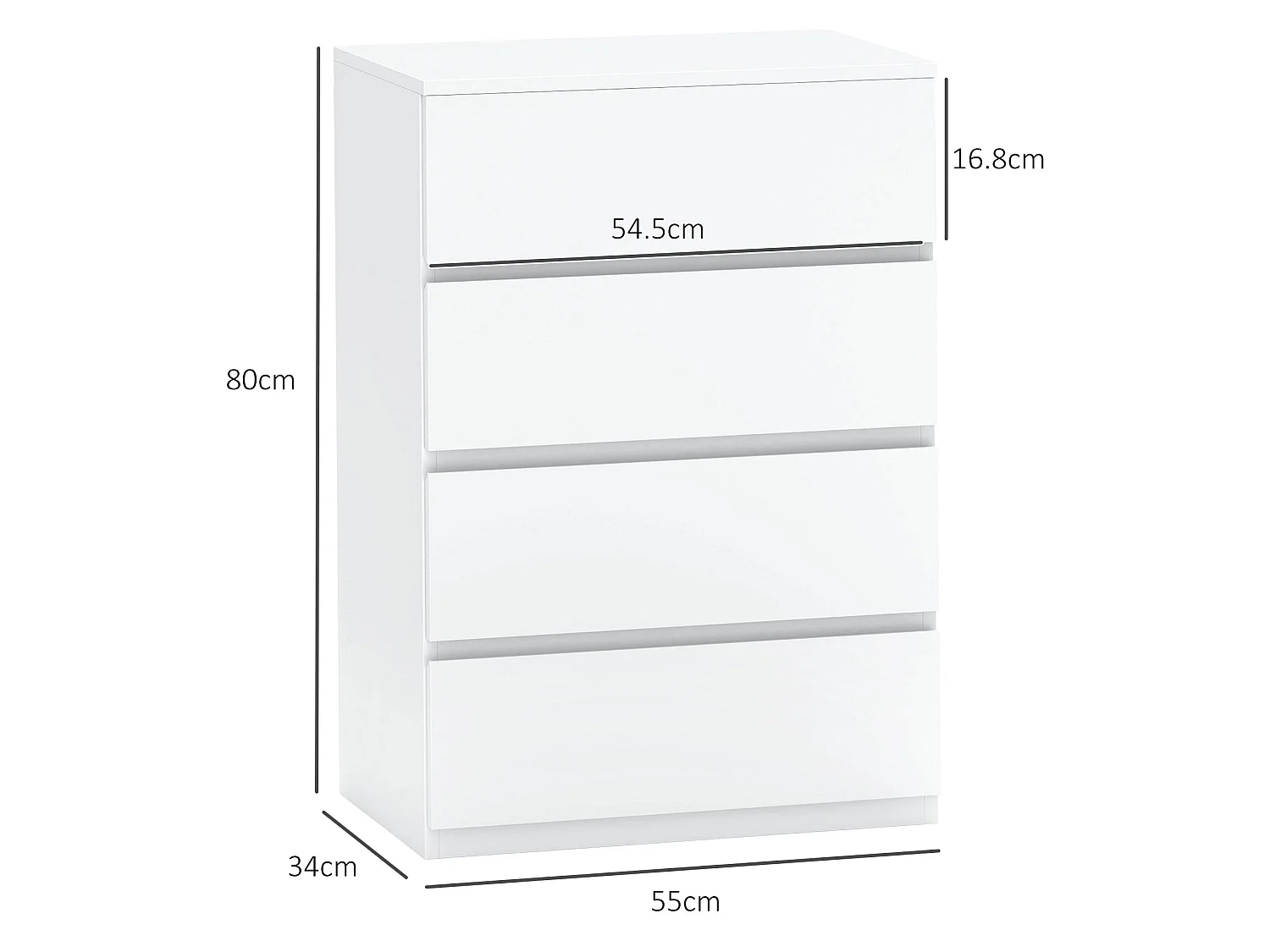 Lanodo 4 Drawer White Modern Storage Chest Particle Board Metal Rails Handleless Design