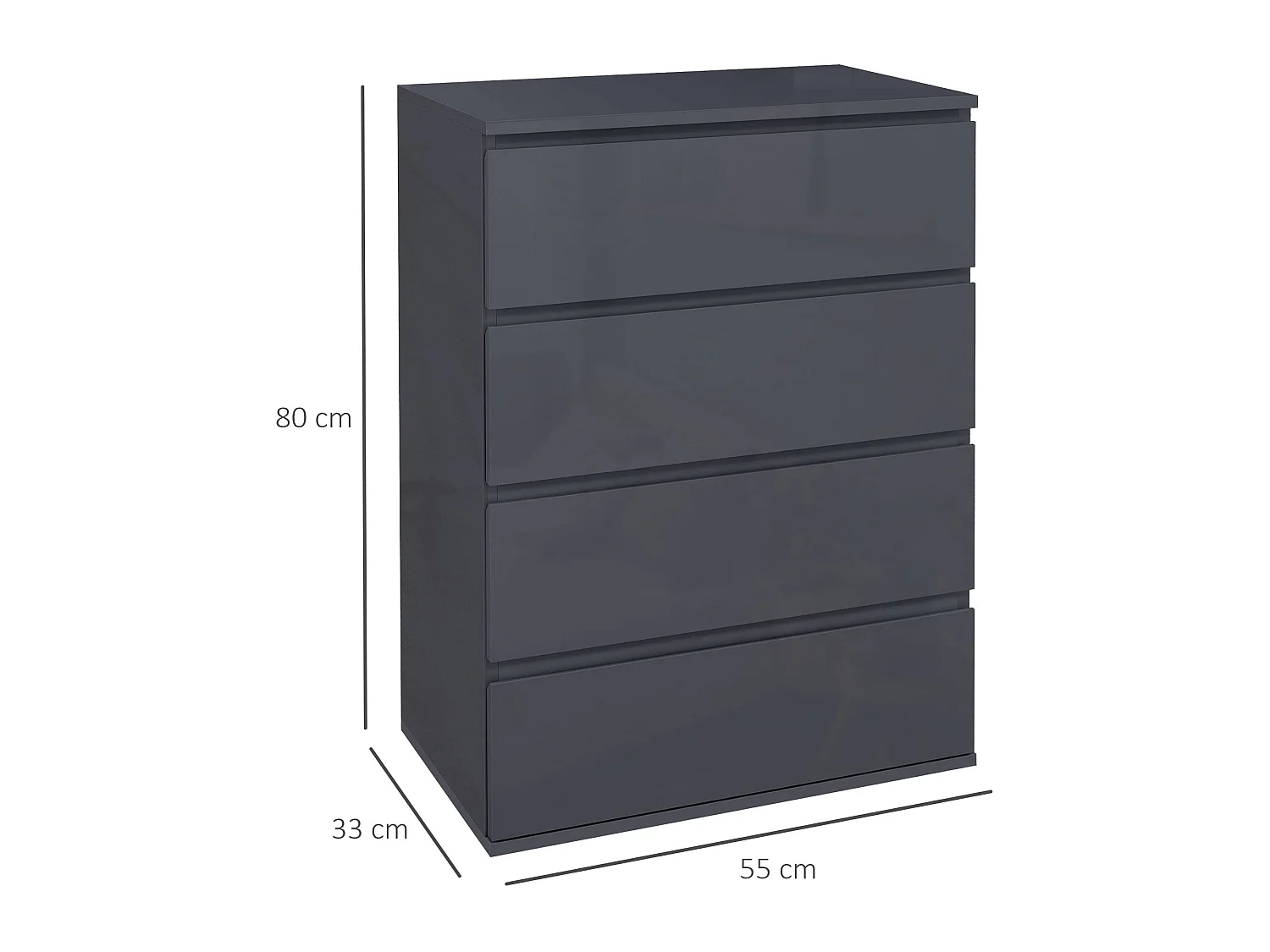 Valo Leha High Gloss Grey 4 Drawer Chest of Drawers with Modern Handleless Design