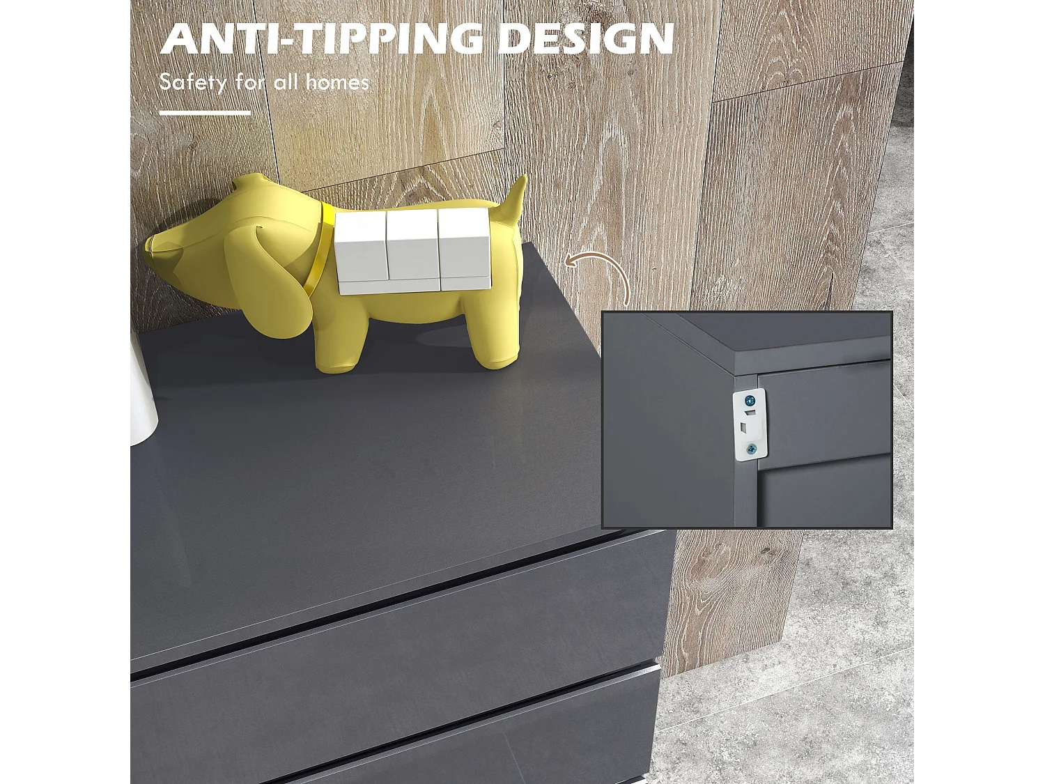 Valo Leha High Gloss Grey 4 Drawer Chest of Drawers with Modern Handleless Design