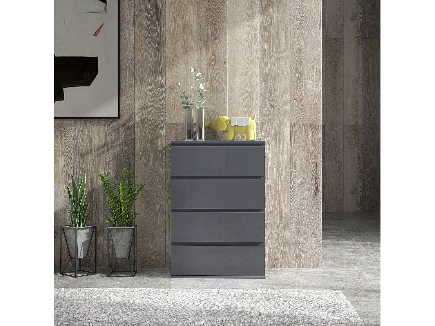 Valo Leha High Gloss Grey 4 Drawer Chest of Drawers with Modern Handleless Design