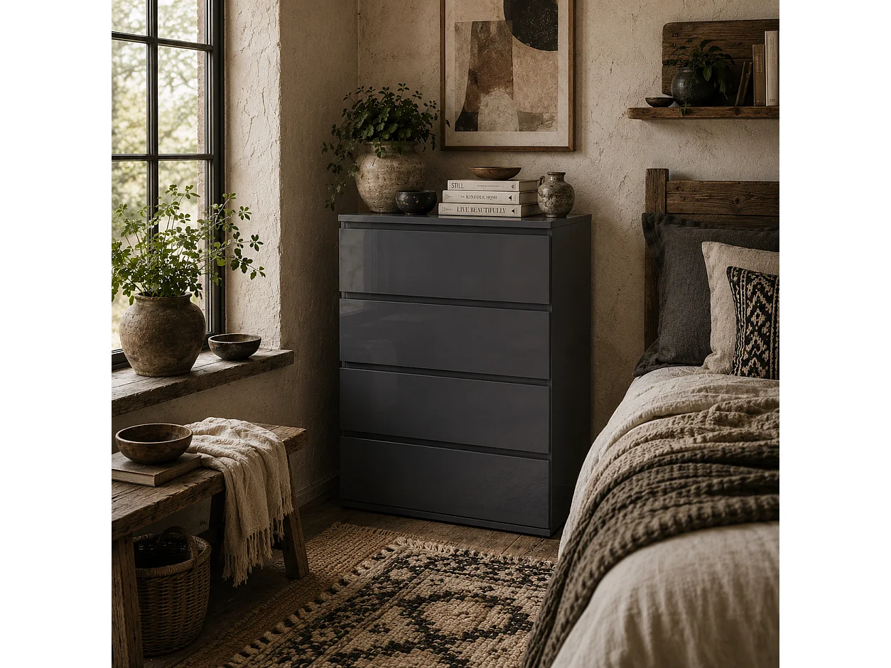 Valo Leha High Gloss Grey 4 Drawer Chest of Drawers with Modern Handleless Design