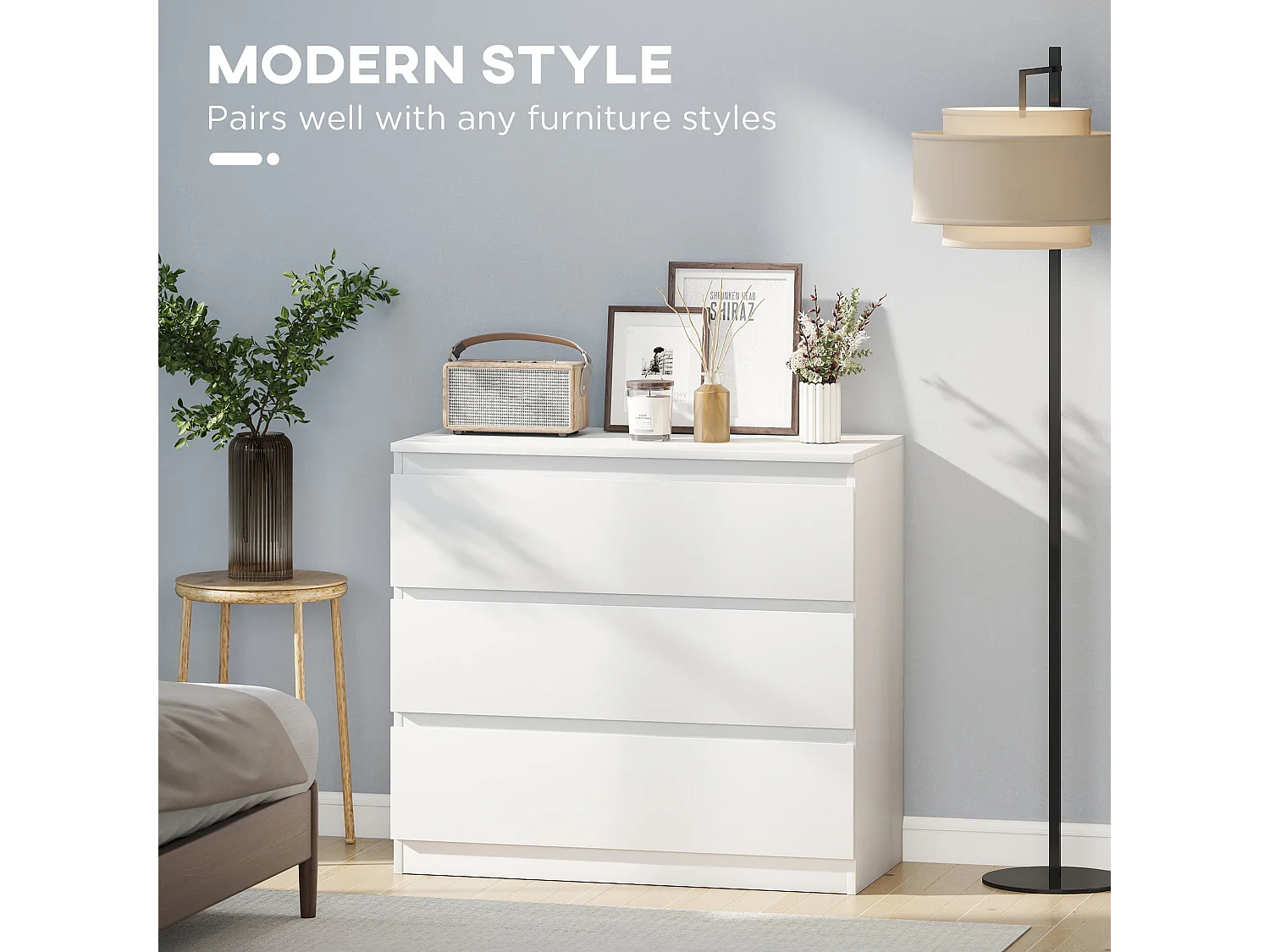 Luvilo Wood 3 Drawer White Chest of Drawers Minimalist Storage