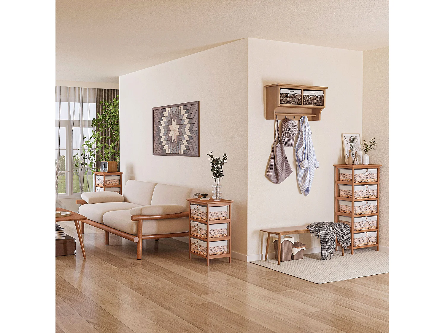 Yorila 5 Drawer Wicker Chest Natural Wood Finish