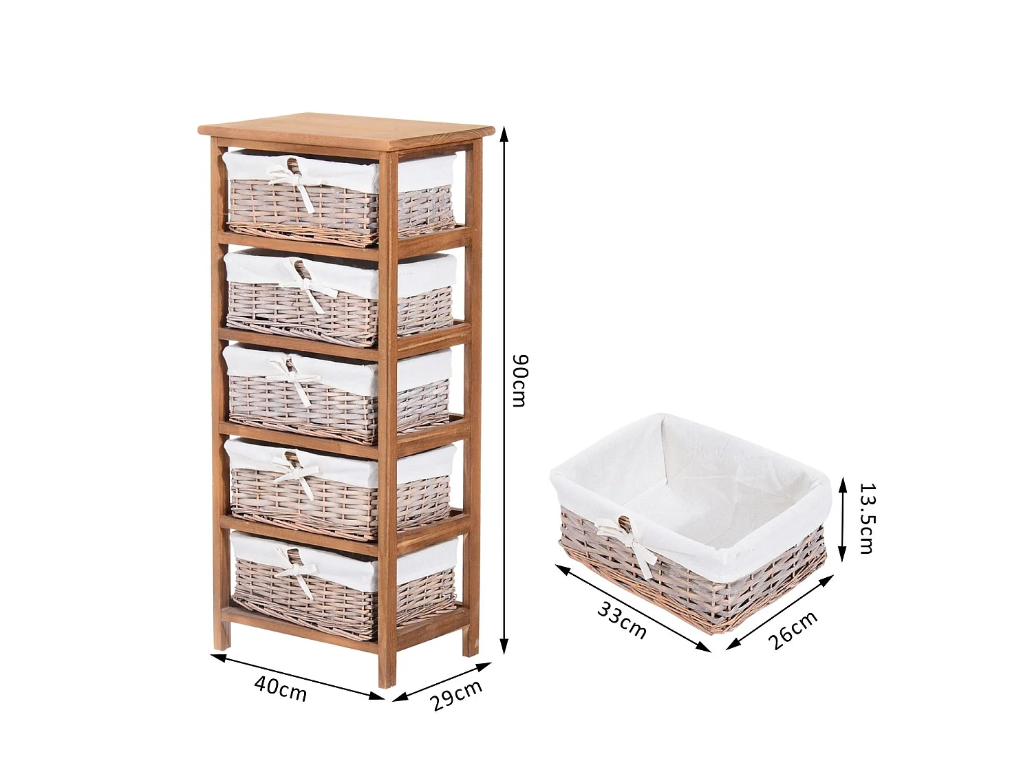 Yorila 5 Drawer Wicker Chest Natural Wood Finish