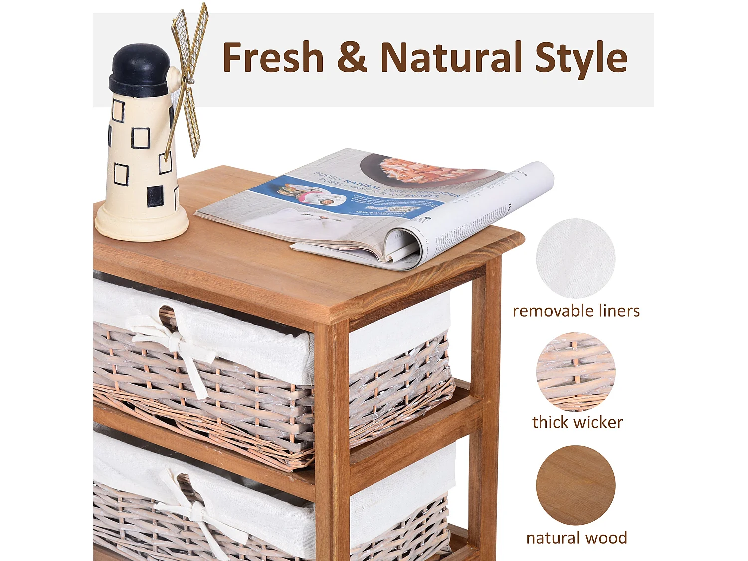 Yorila 5 Drawer Wicker Chest Natural Wood Finish