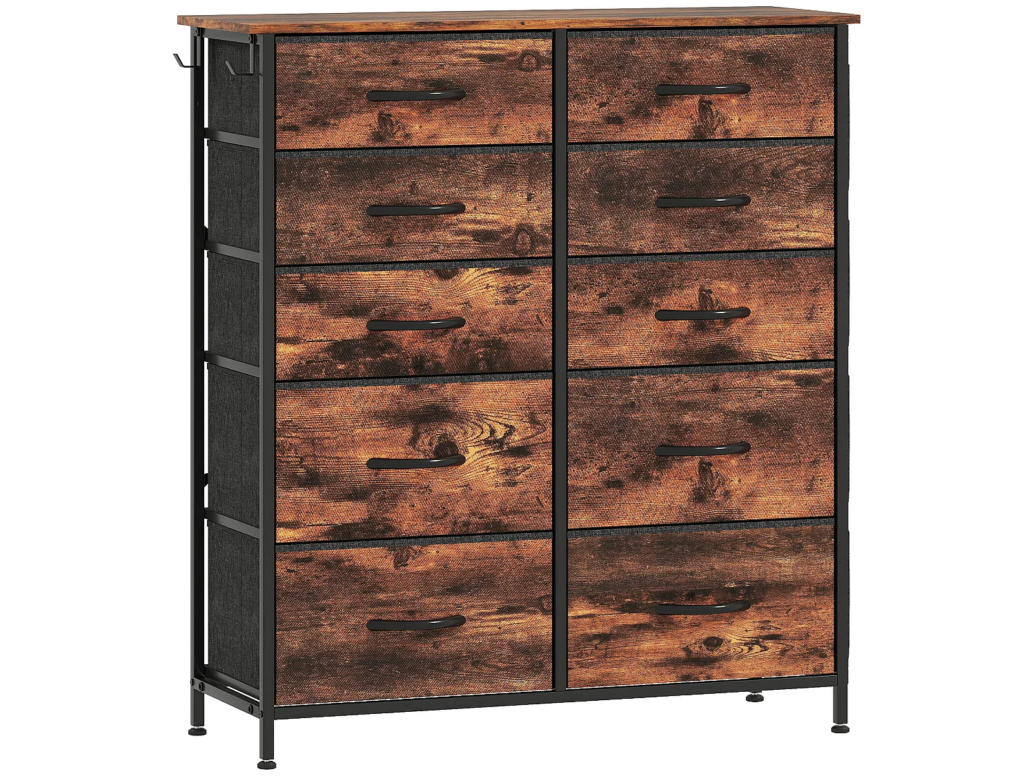 Nalima 10 Drawer Fabric and Metal Storage Chest Rustic Brown and Black