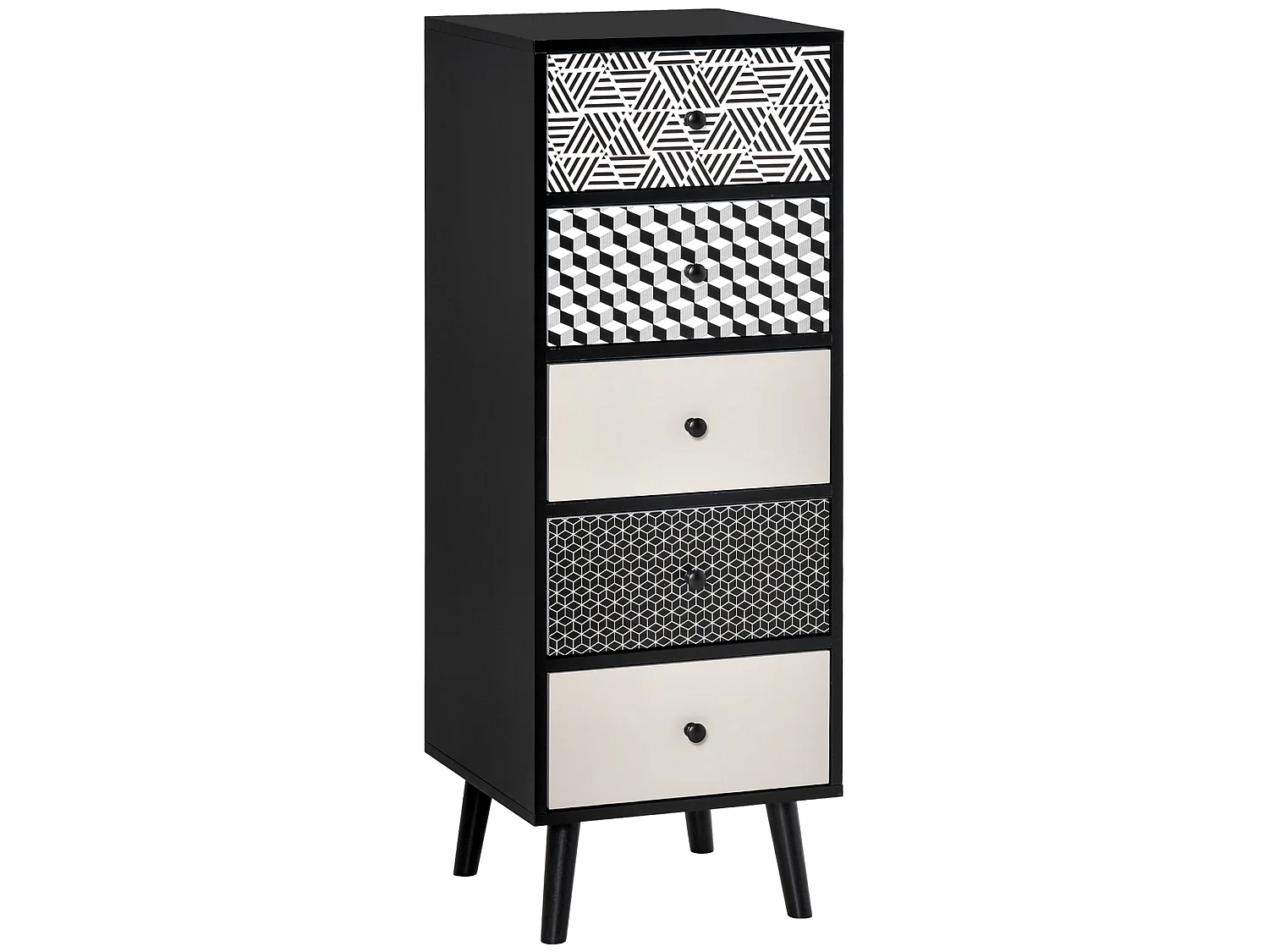 Rerora Scandi Monochrome 5 Drawer Vertical Storage Chest Black and Grey