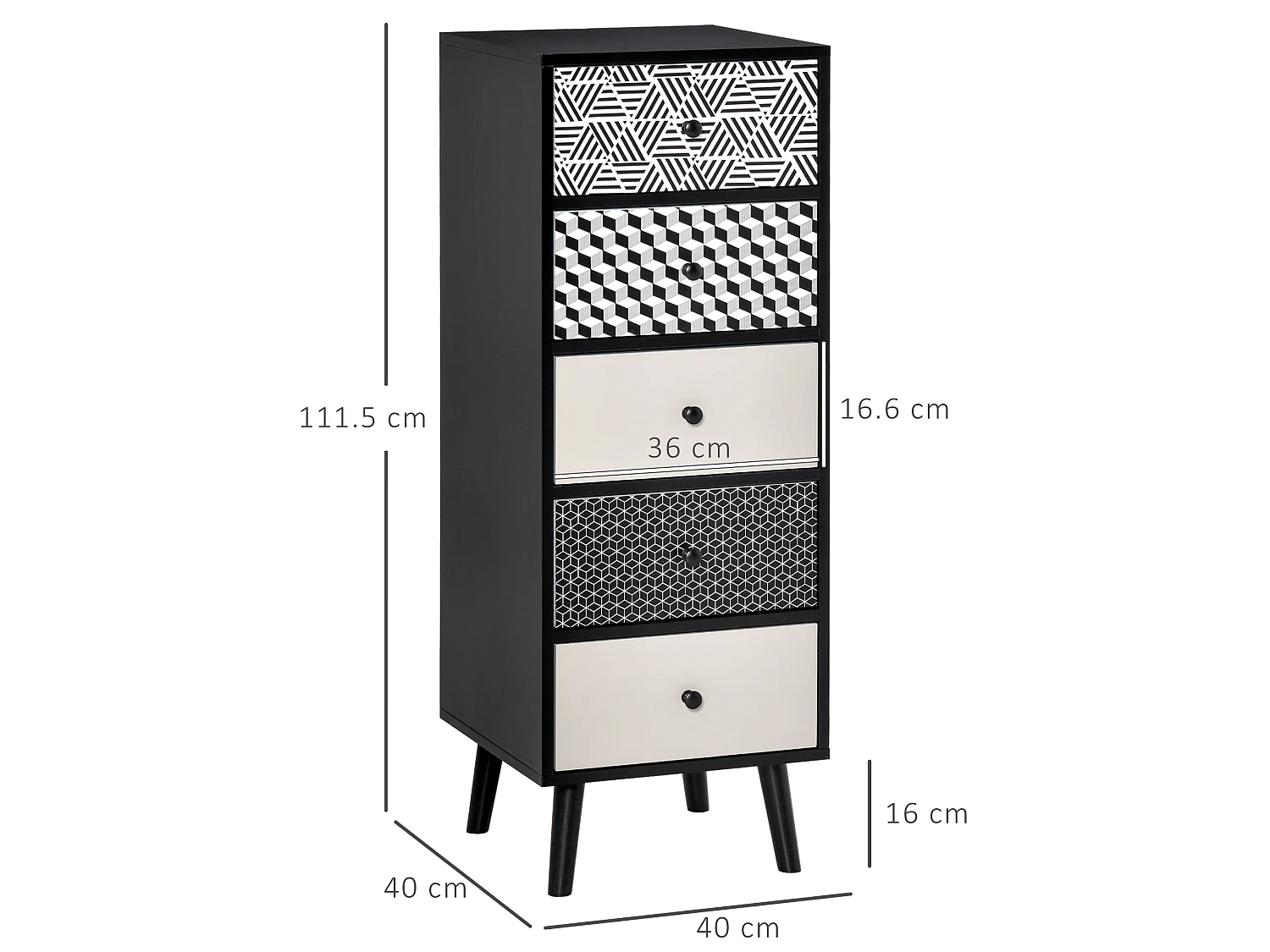 Rerora Scandi Monochrome 5 Drawer Vertical Storage Chest Black and Grey