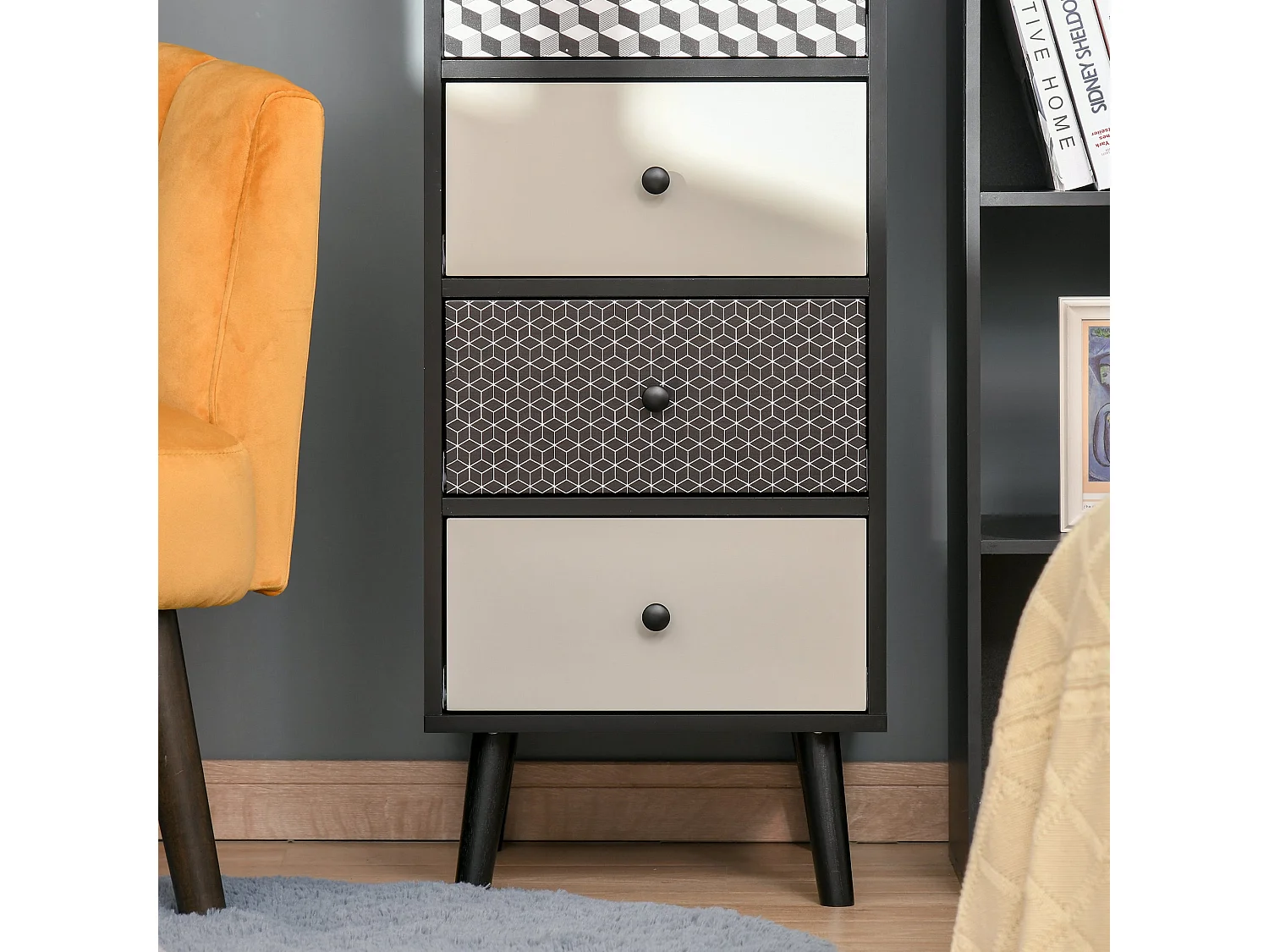 Rerora Scandi Monochrome 5 Drawer Vertical Storage Chest Black and Grey