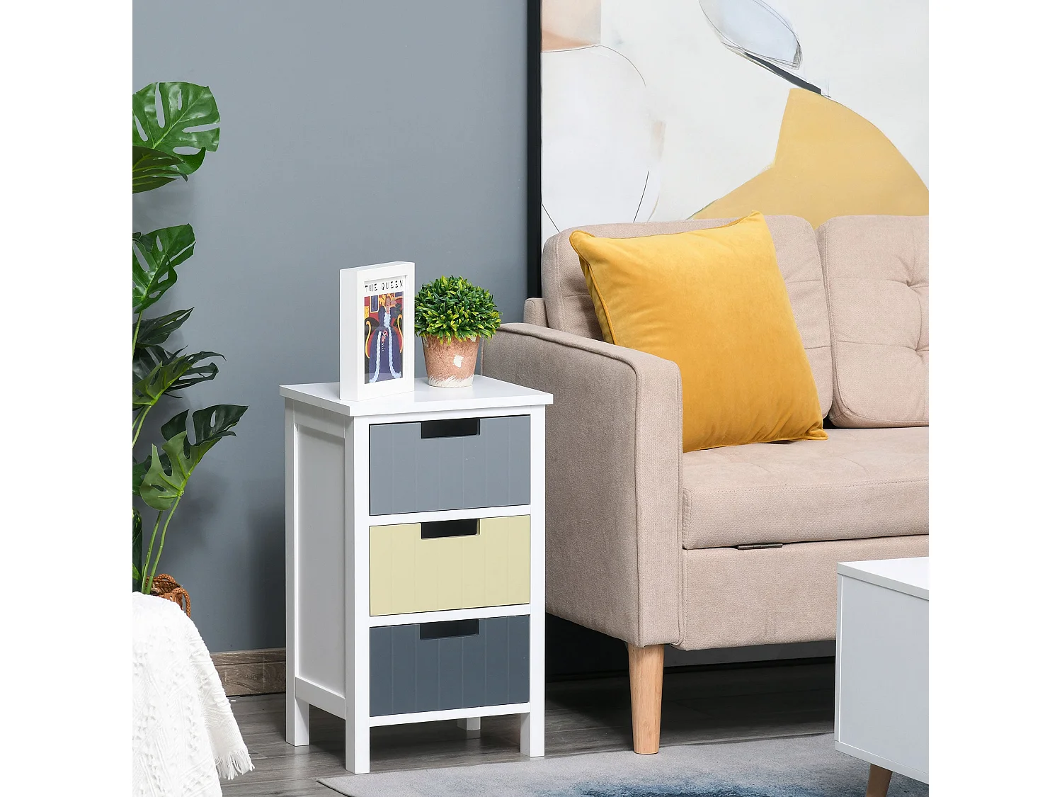 Vicoma 3 Drawer Storage Tower White Frame with Multicolour Drawers