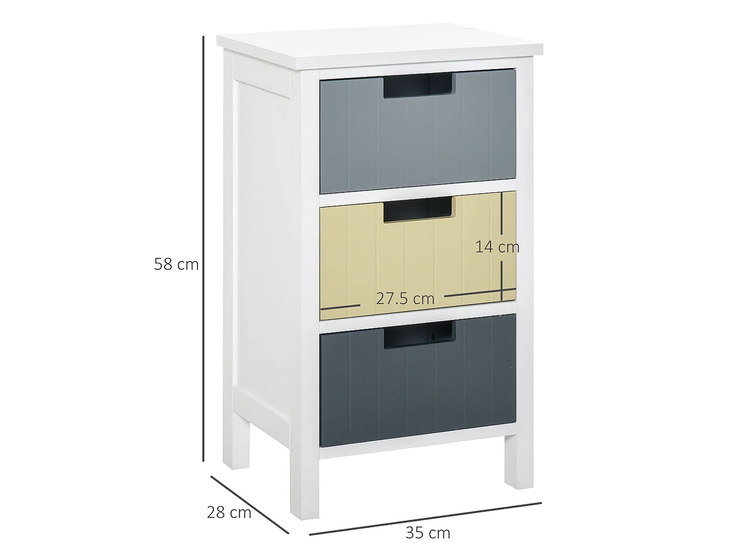 Vicoma 3 Drawer Storage Tower White Frame with Multicolour Drawers
