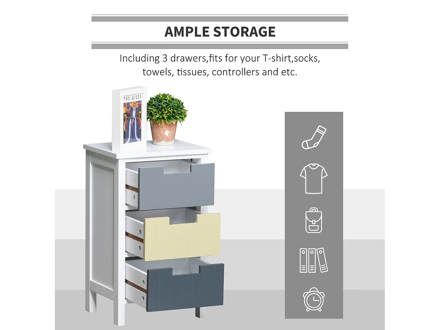 Vicoma 3 Drawer Storage Tower White Frame with Multicolour Drawers