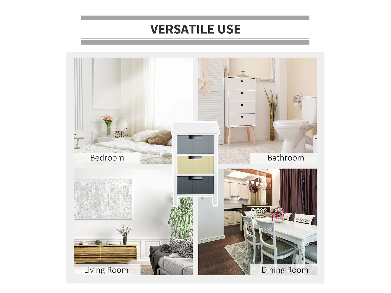 Vicoma 3 Drawer Storage Tower White Frame with Multicolour Drawers
