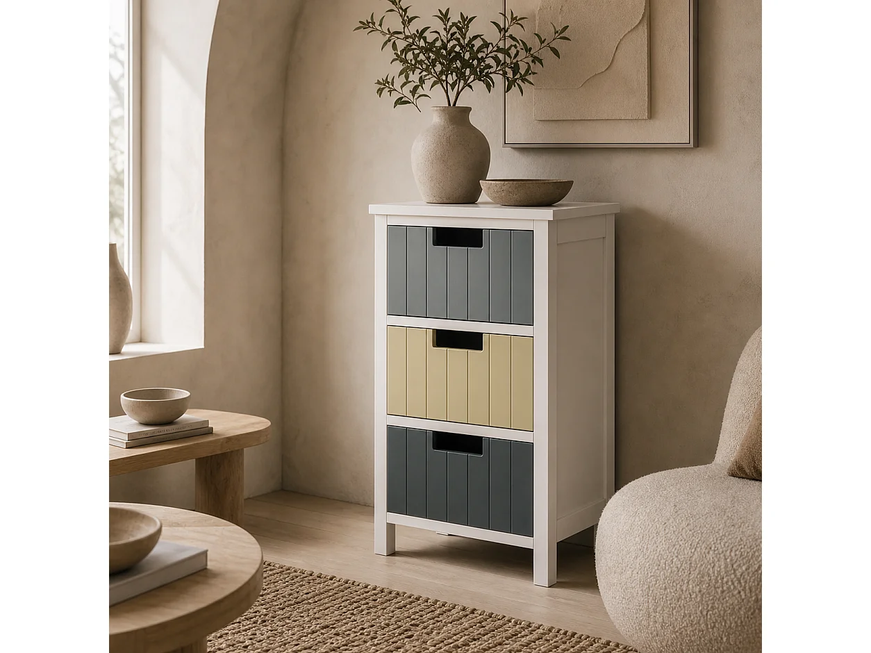 Vicoma 3 Drawer Storage Tower White Frame with Multicolour Drawers