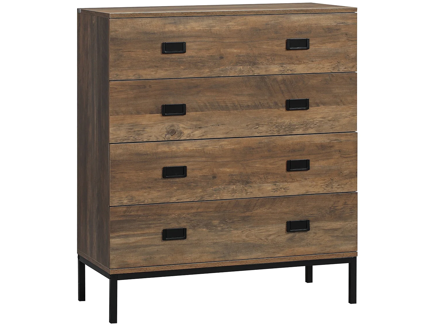 Paleba Romi 4 Drawer Chest Rustic Brown Wood Effect with Black Steel Frame