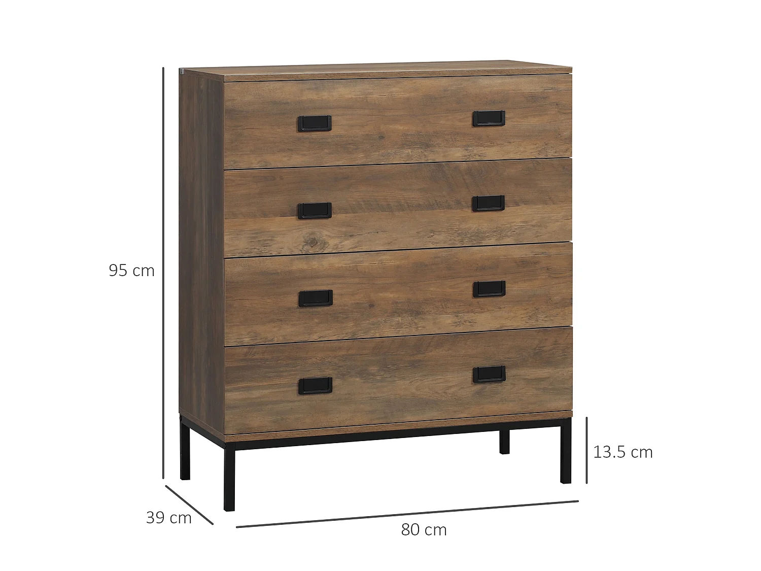 Paleba Romi 4 Drawer Chest Rustic Brown Wood Effect with Black Steel Frame