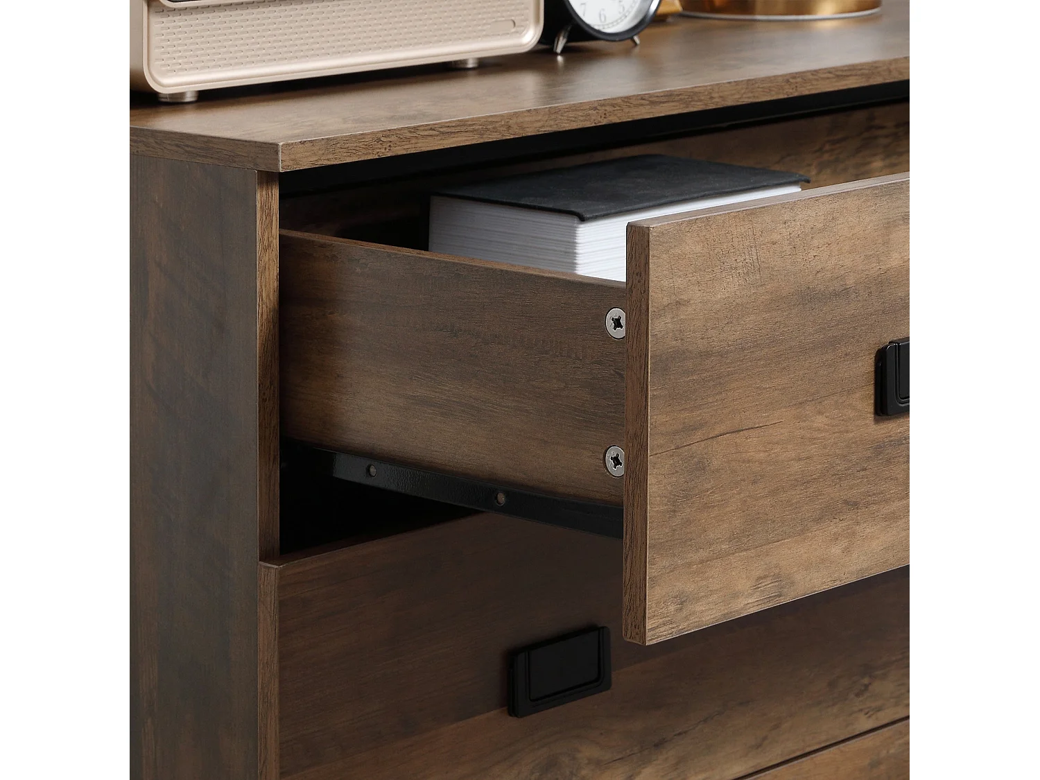 Paleba Romi 4 Drawer Chest Rustic Brown Wood Effect with Black Steel Frame