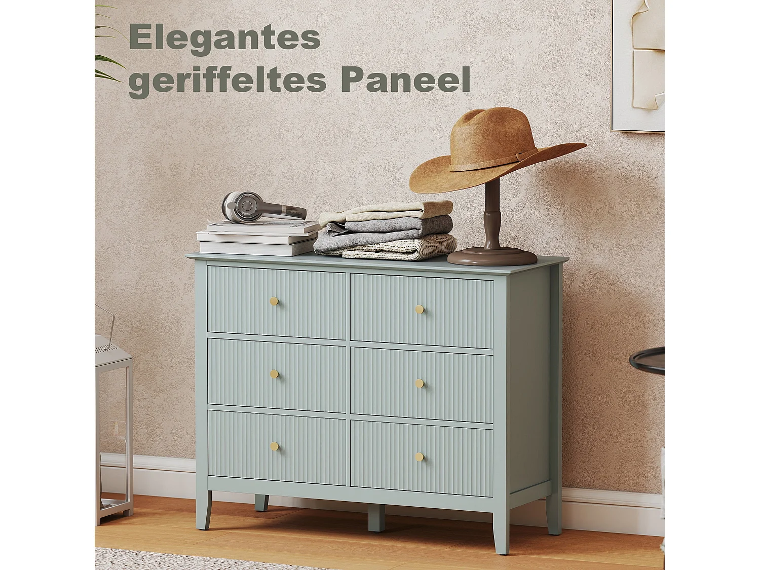 Visalo Mint Green 6 Drawer Fluted Storage Dresser