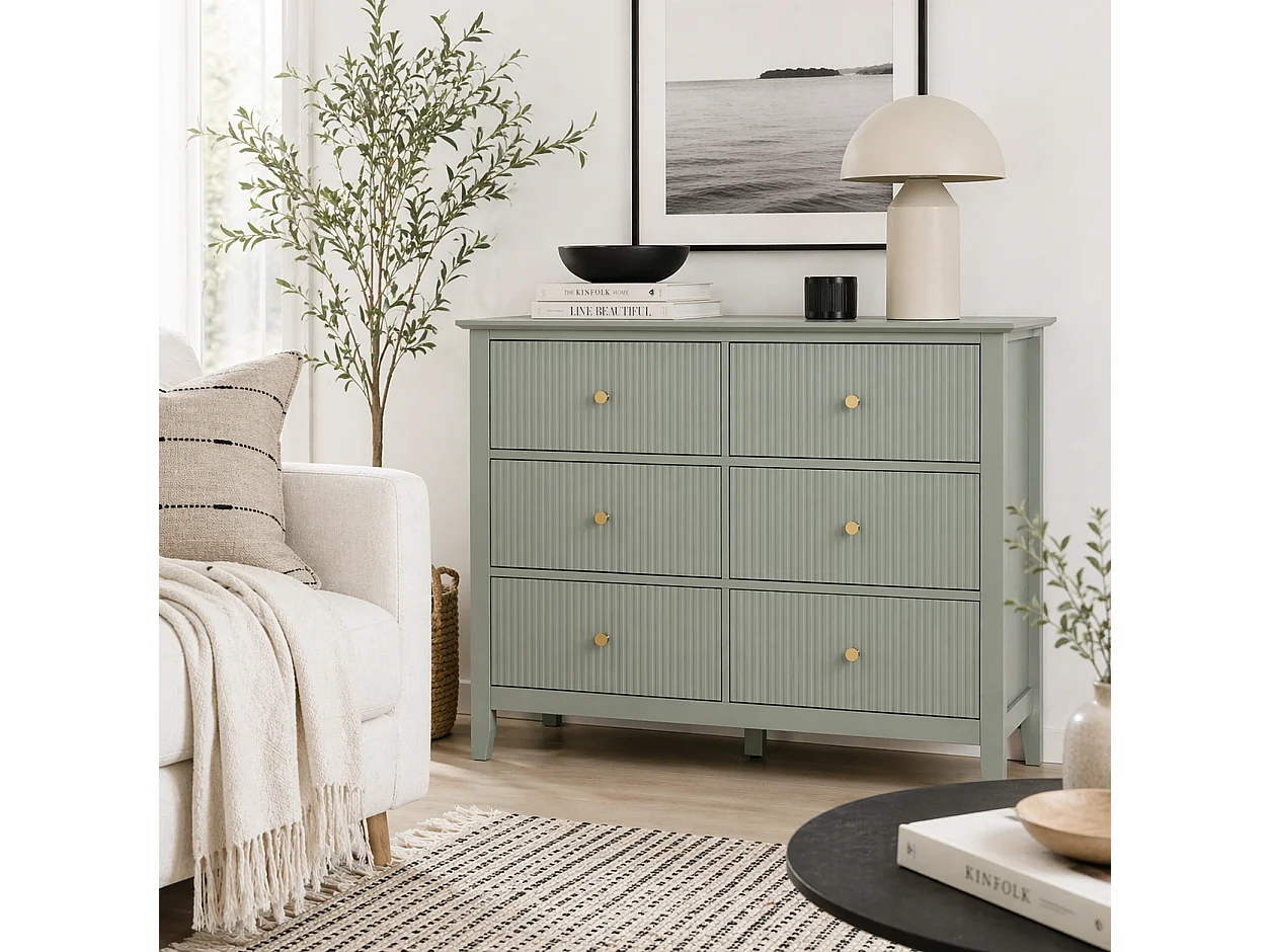 Visalo Mint Green 6 Drawer Fluted Storage Dresser