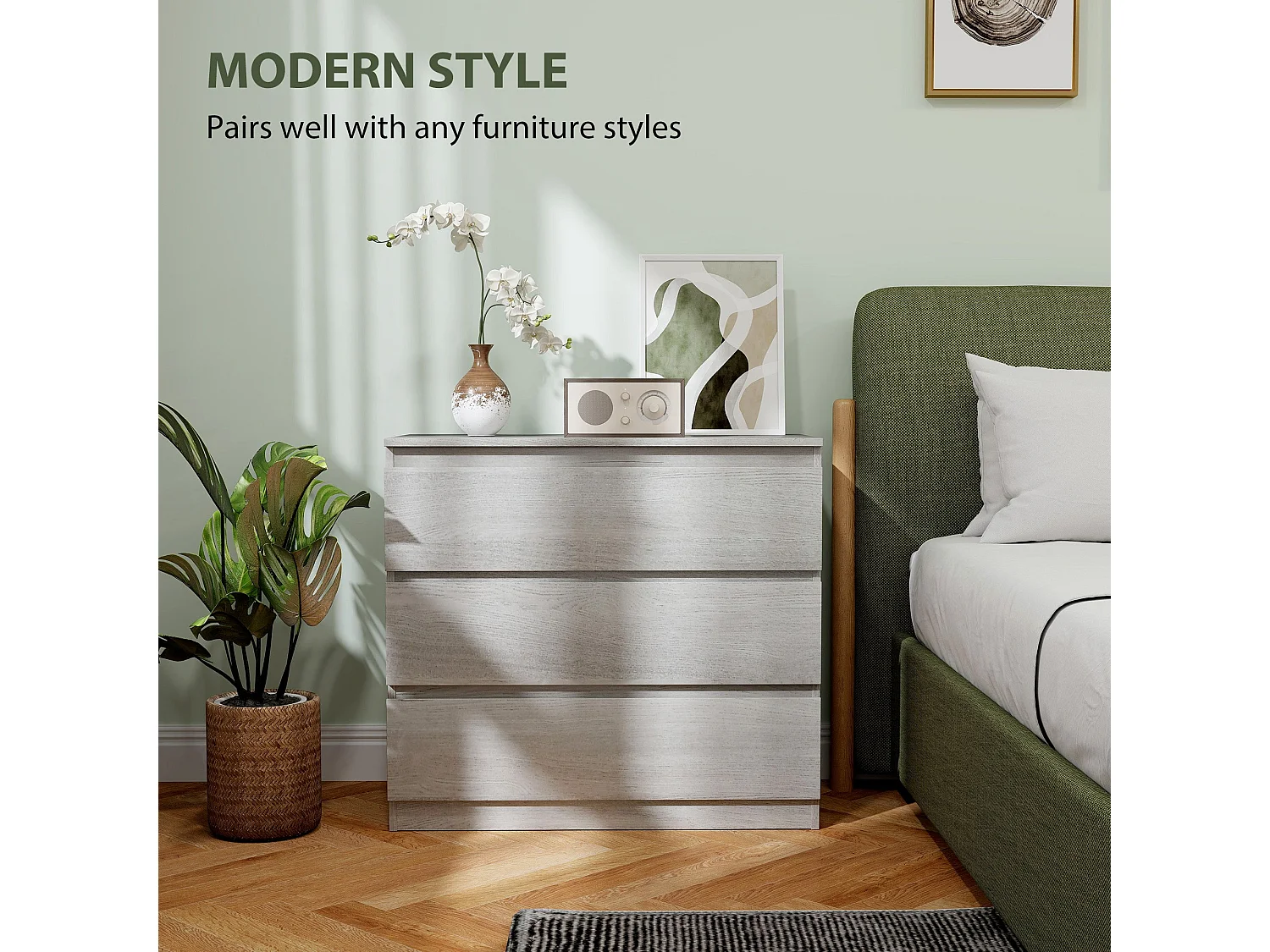 Grey Wood Effect 3 Drawer Chest of Drawers 80x39x73cm