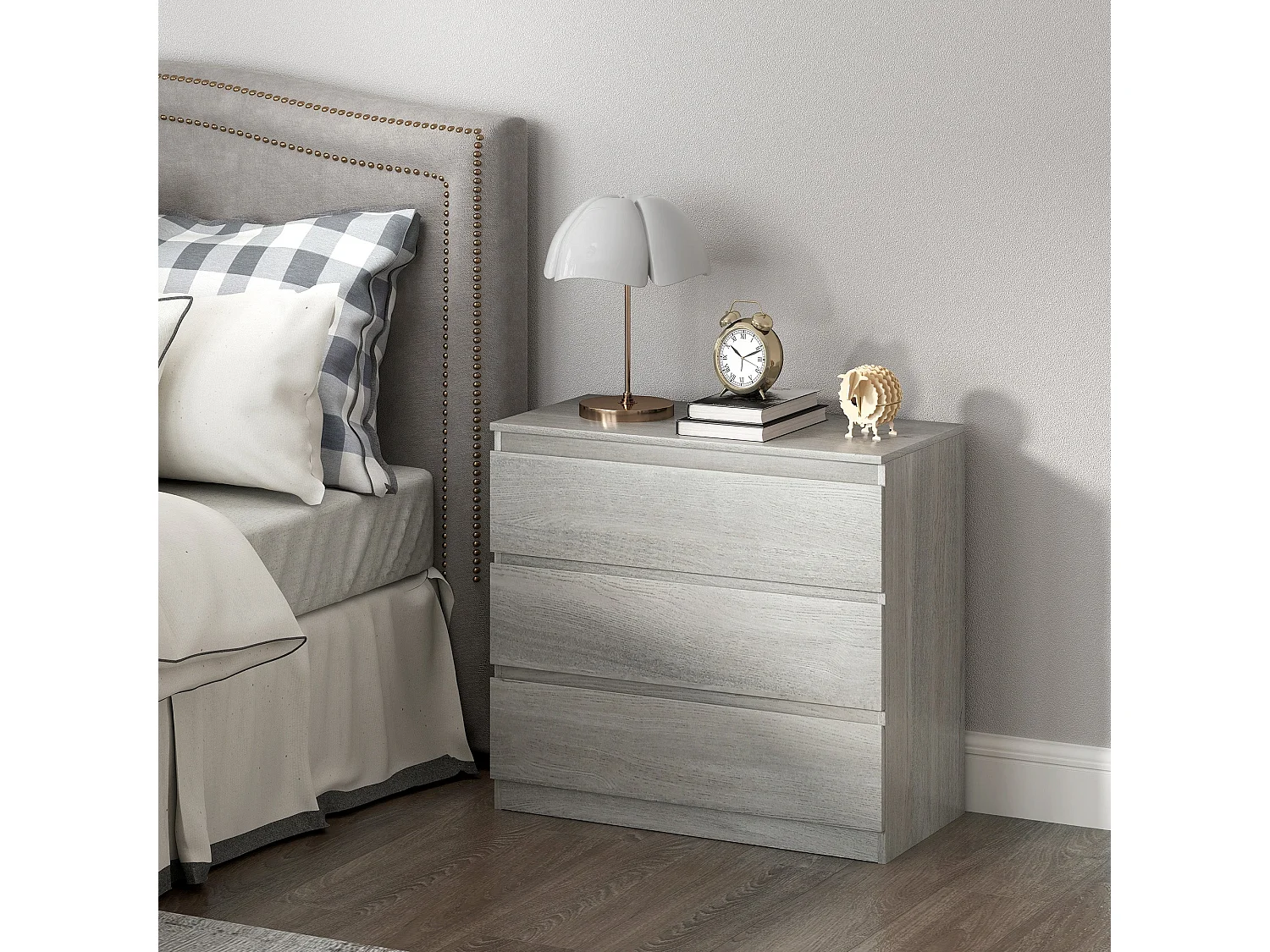 Grey Wood Effect 3 Drawer Chest of Drawers 80x39x73cm