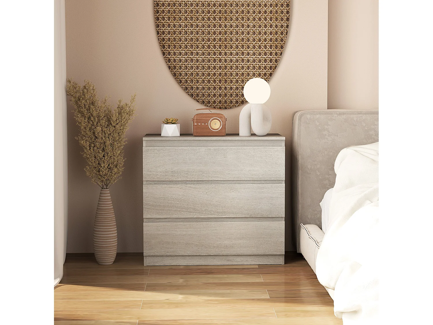 Grey Wood Effect 3 Drawer Chest of Drawers 80x39x73cm