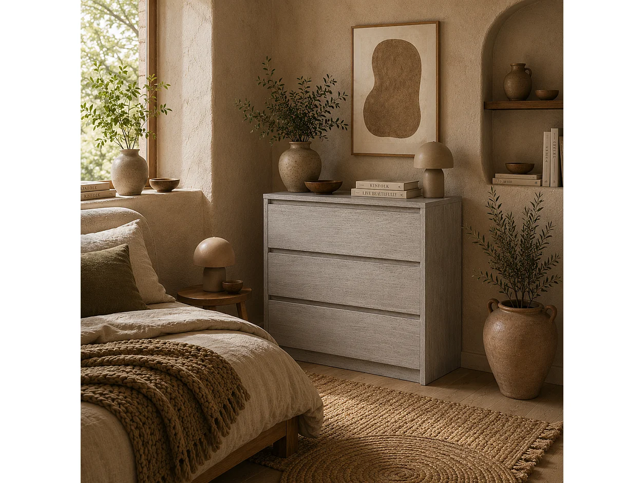 Grey Wood Effect 3 Drawer Chest of Drawers 80x39x73cm