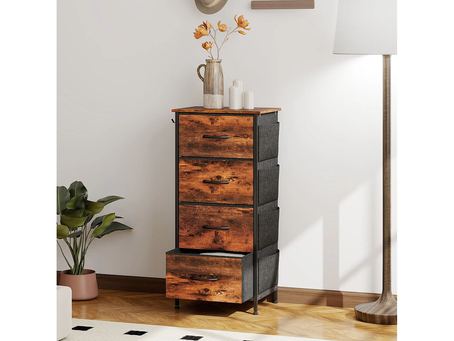 Balo Rustic Brown and Black 4 Drawer Fabric and Metal Storage Chest