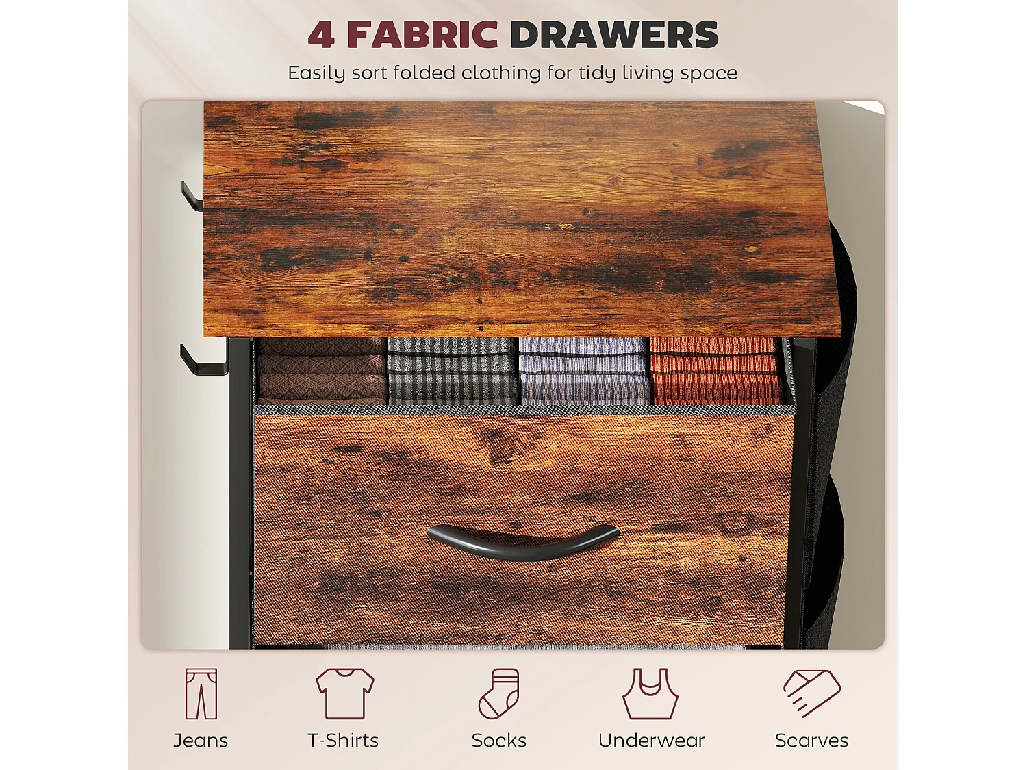 Balo Rustic Brown and Black 4 Drawer Fabric and Metal Storage Chest