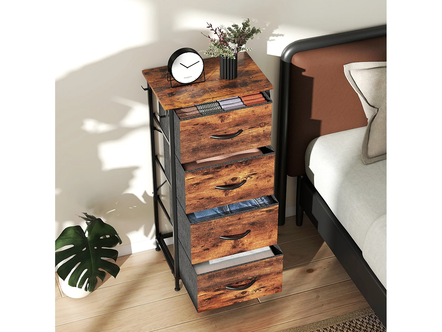Balo Rustic Brown and Black 4 Drawer Fabric and Metal Storage Chest