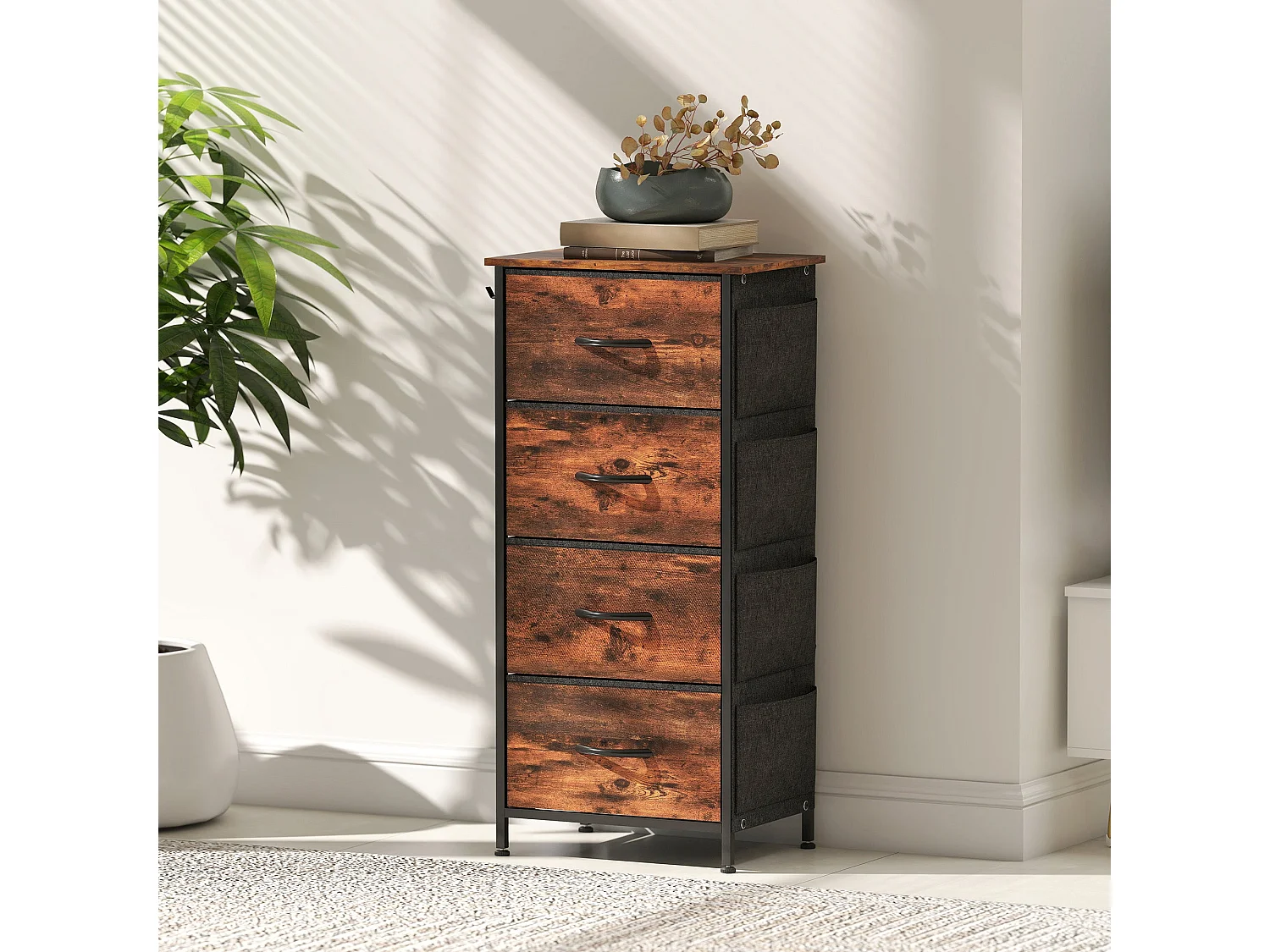 Balo Rustic Brown and Black 4 Drawer Fabric and Metal Storage Chest