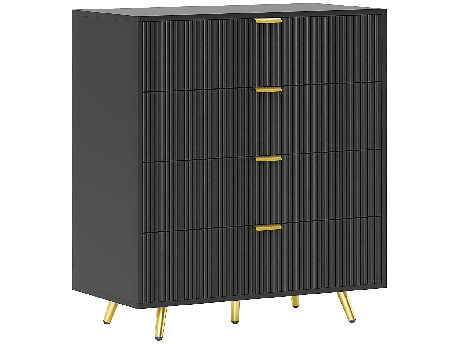 Disu Black 4 Drawer Bedside Chest with Ridged Fronts and Gold Handles