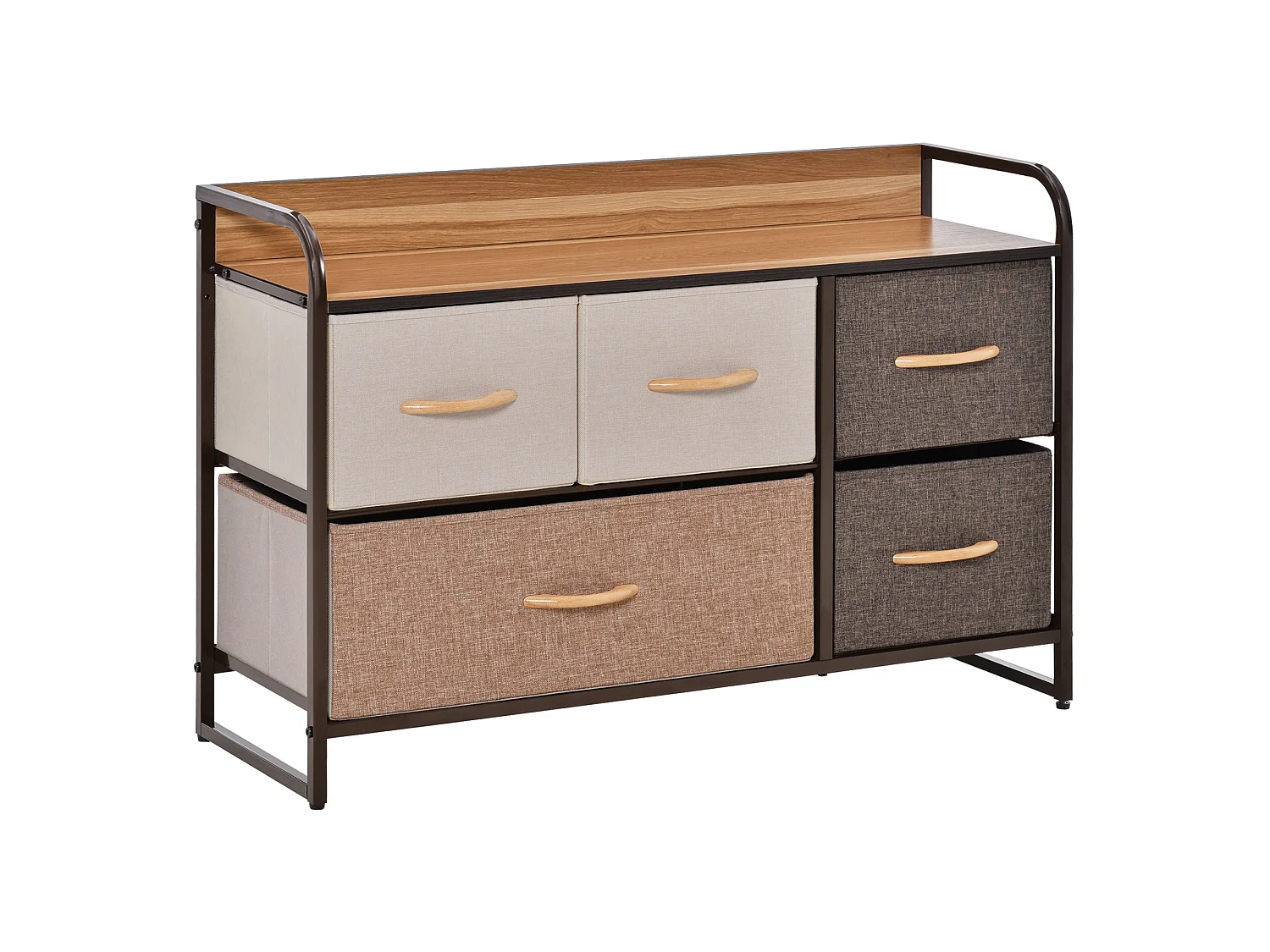 Zini 5 Drawer Linen Fabric Dresser with Steel Frame and Wood Effect Top