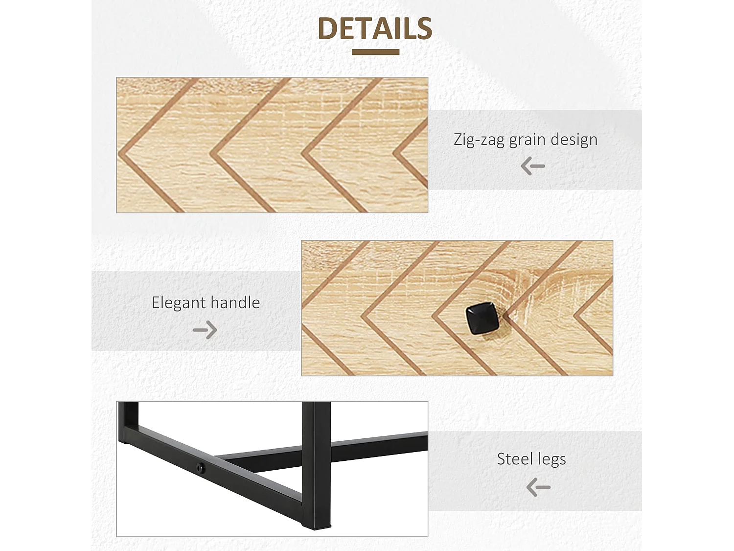 Niel Natural Wood Chevron 6 Drawer Chest with Black Metal Legs