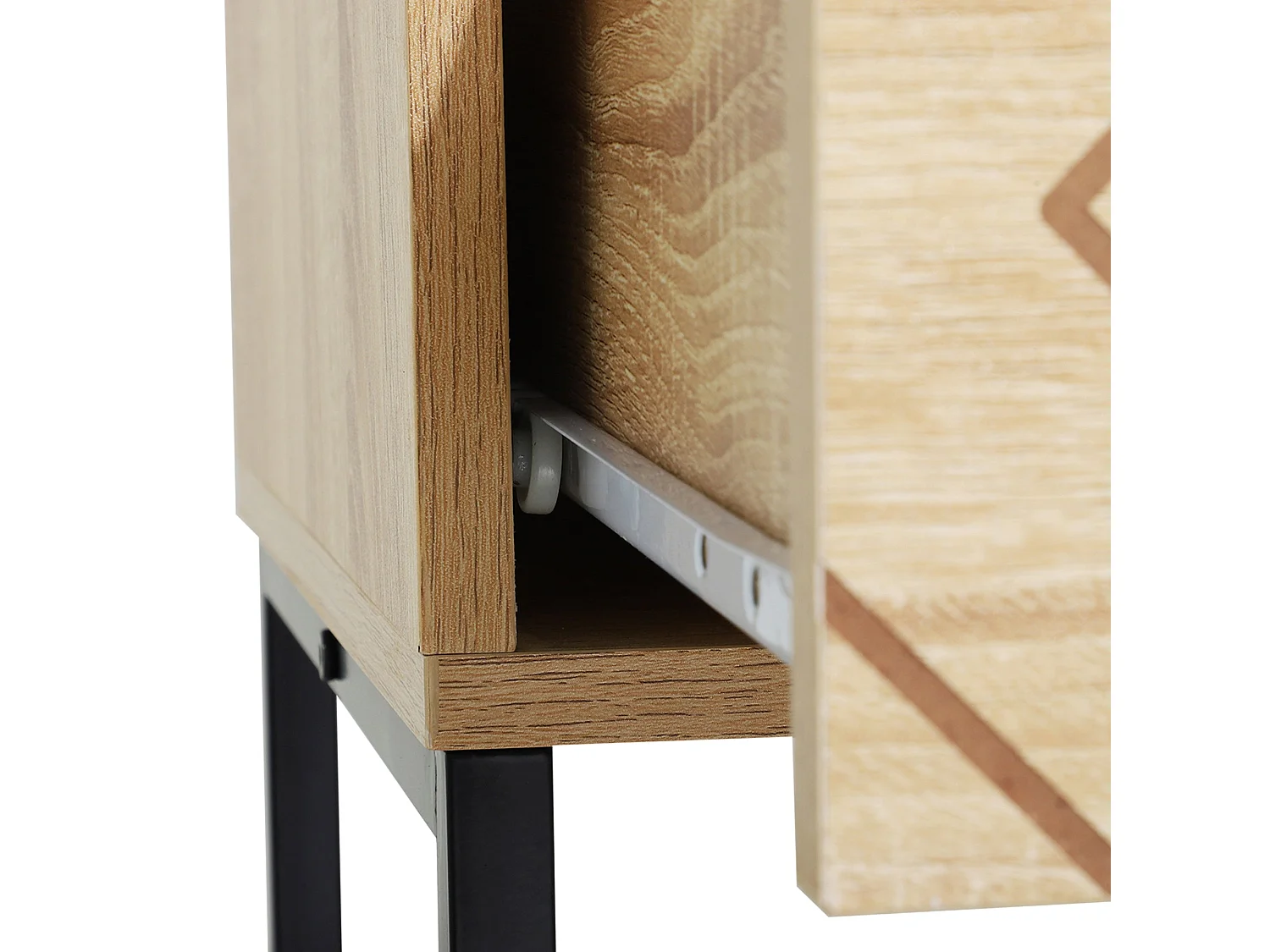 Niel Natural Wood Chevron 6 Drawer Chest with Black Metal Legs