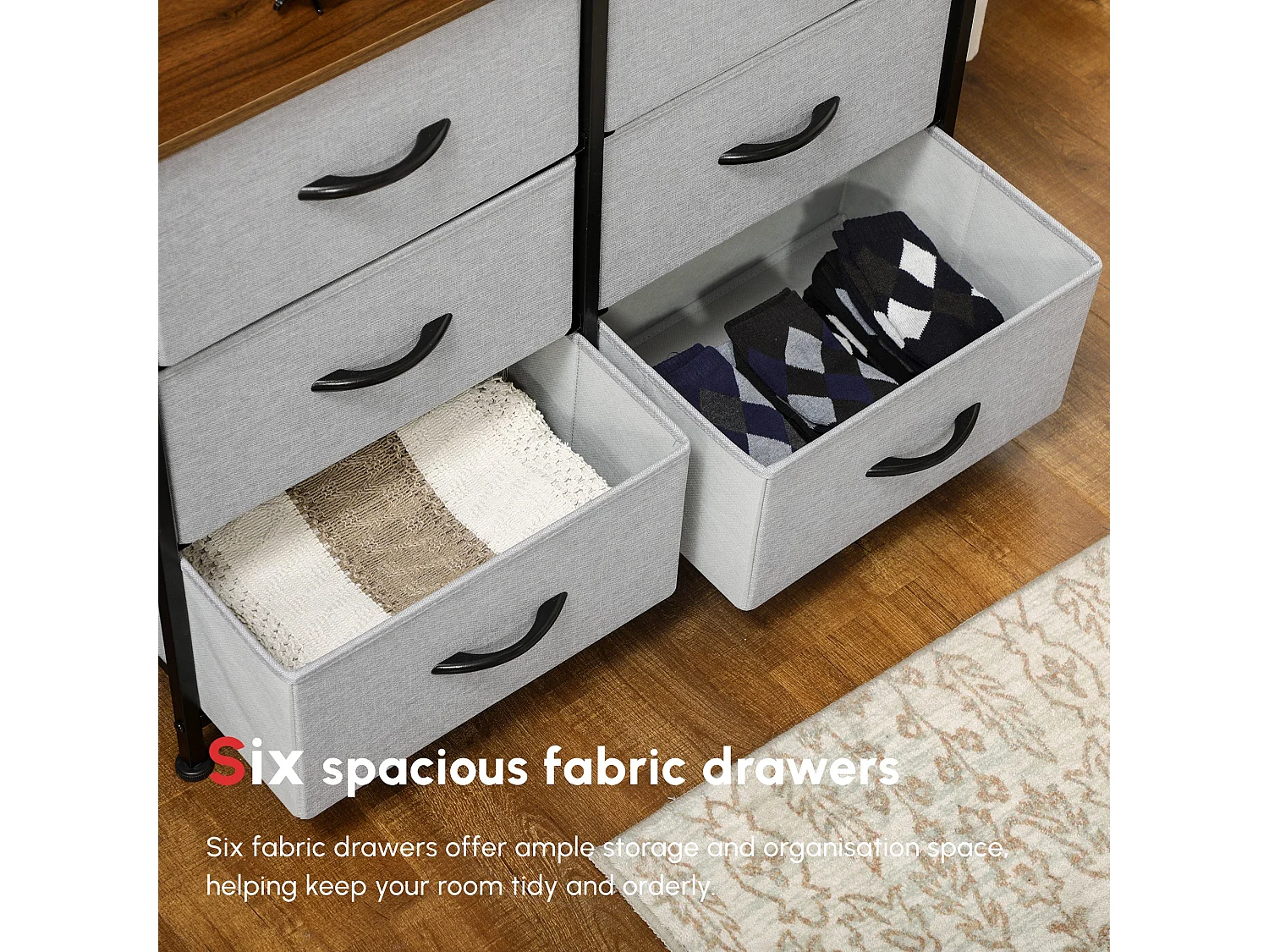 Hava 6 Drawer Industrial Fabric Chest with Steel Frame Grey Brown