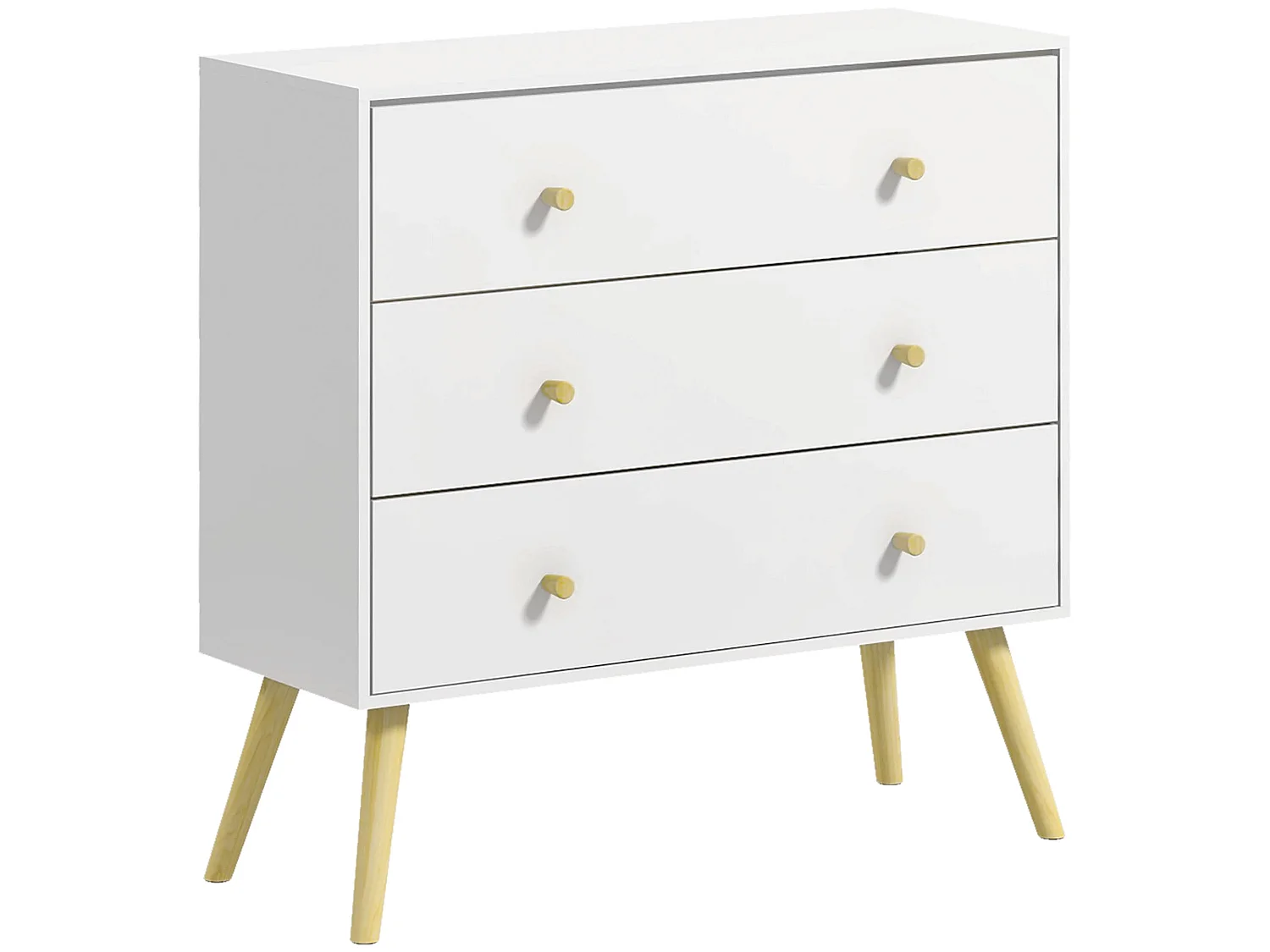 Lerosa Scandi White 3 Drawer Chest with Natural Angled Wooden Legs