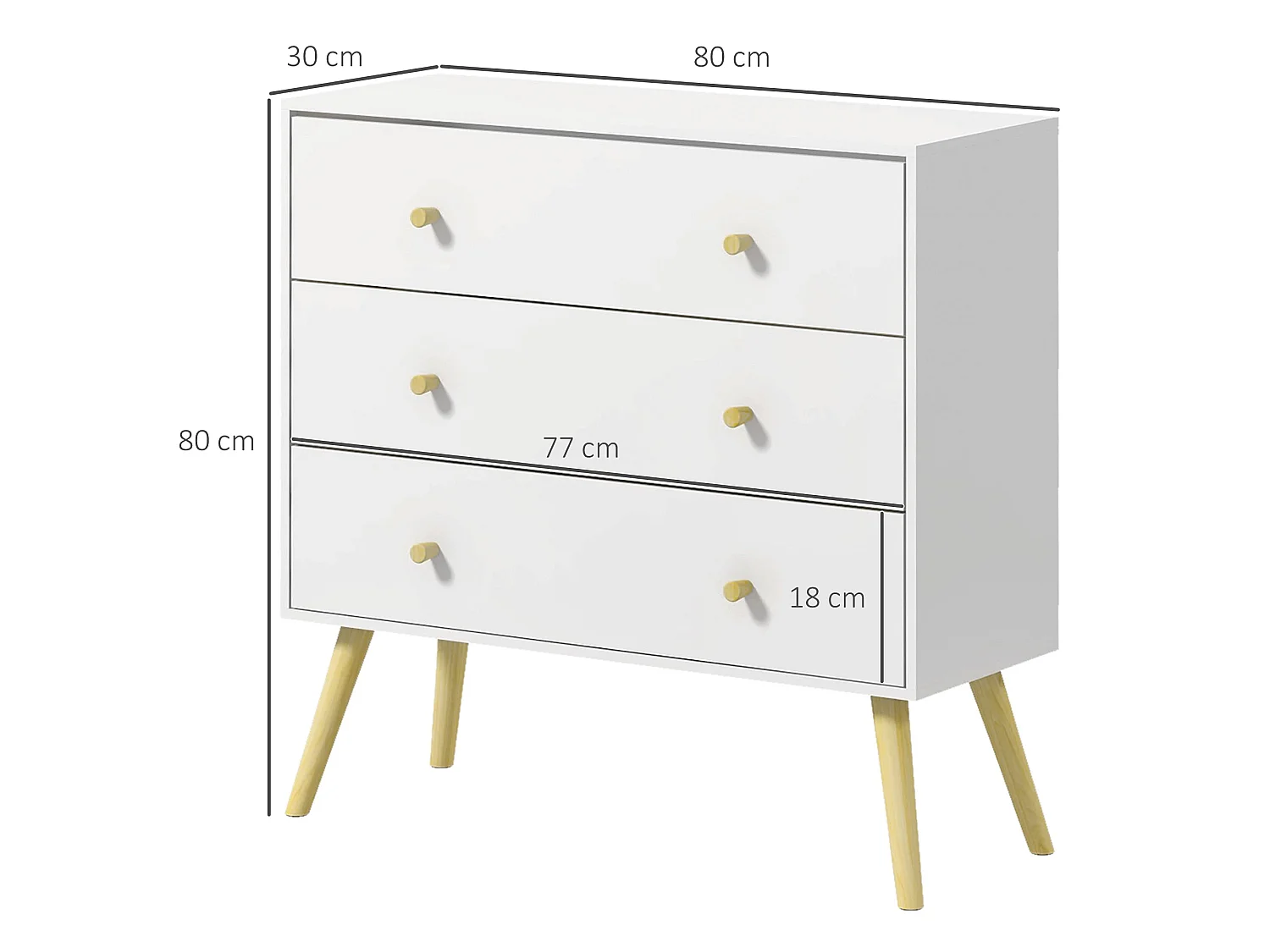 Lerosa Scandi White 3 Drawer Chest with Natural Angled Wooden Legs