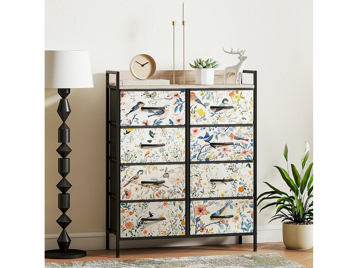 Tonona White 8 Drawer Fabric Storage Chest 79 x 29 x 101cm