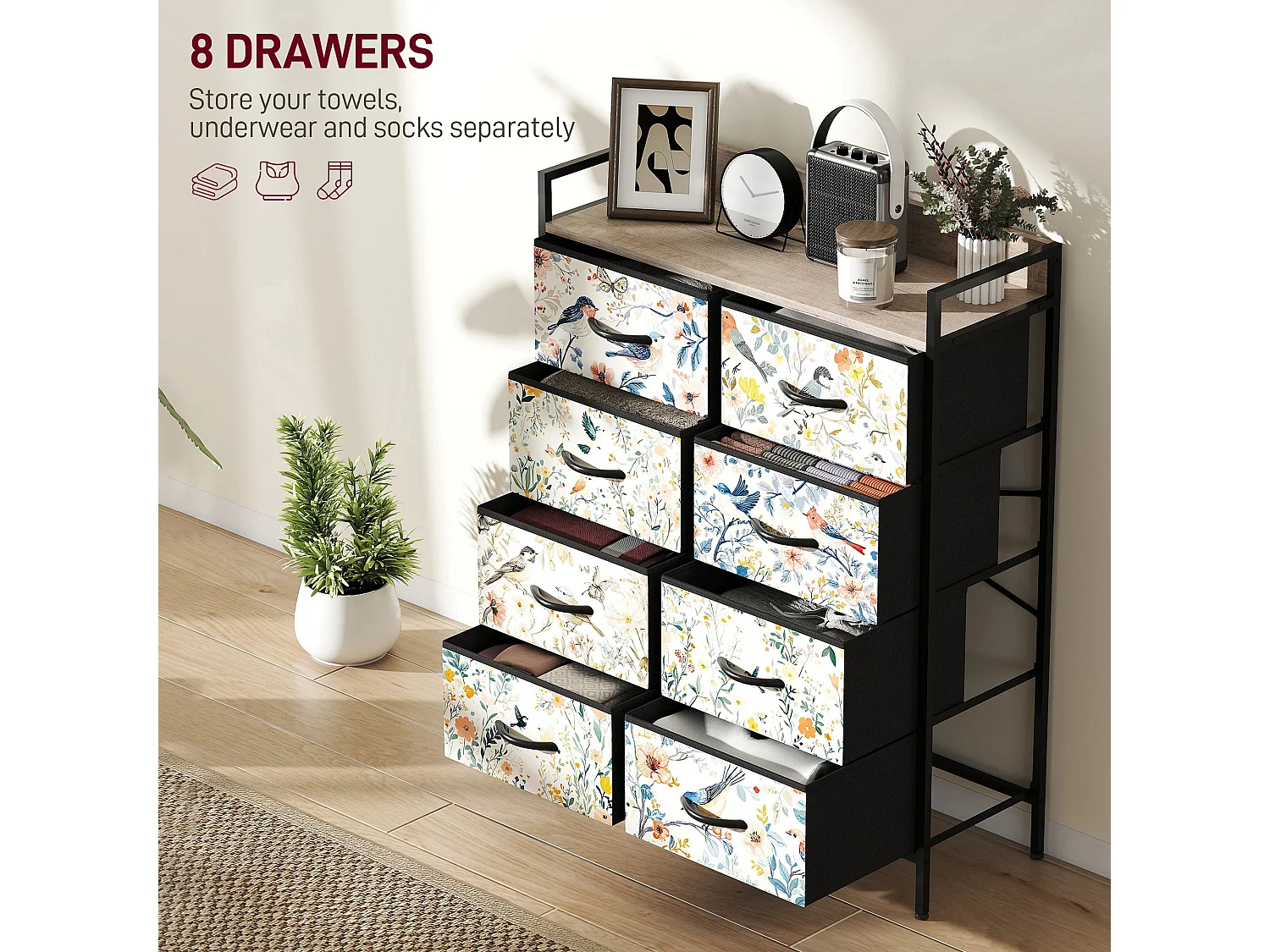 Tonona White 8 Drawer Fabric Storage Chest 79 x 29 x 101cm
